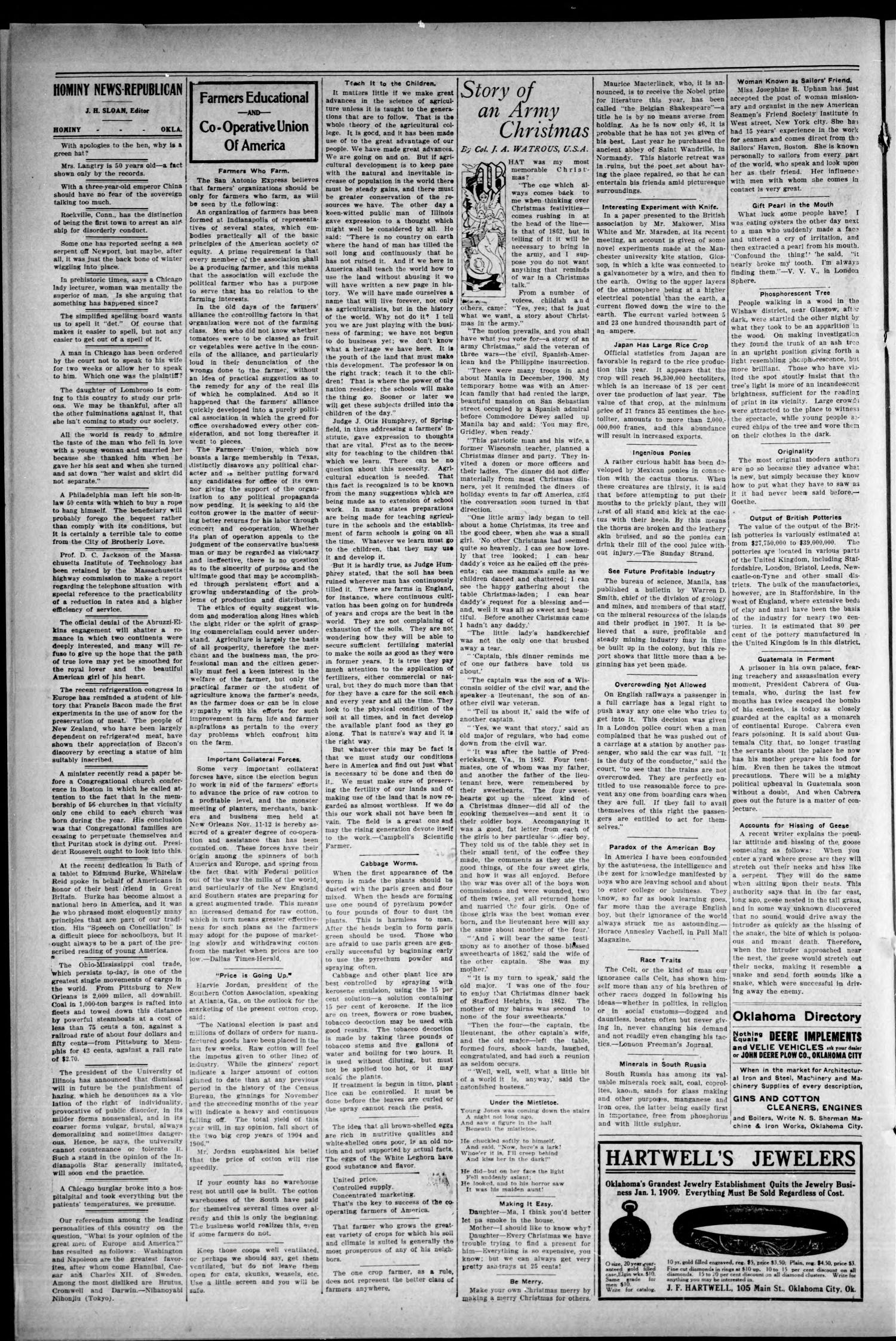 The Hominy News-Republican (Hominy, Okla.), Vol. 3, No. 19, Ed. 1 Friday, December 18, 1908
                                                
                                                    [Sequence #]: 2 of 6
                                                
