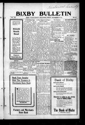 Primary view of object titled 'Bixby Bulletin (Bixby, Okla.), Vol. 8, No. 43, Ed. 1 Friday, November 29, 1912'.