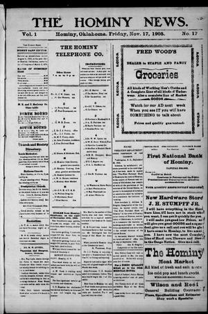 Primary view of object titled 'The Hominy News. (Hominy, Okla.), Vol. 1, No. 17, Ed. 1 Friday, November 17, 1905'.