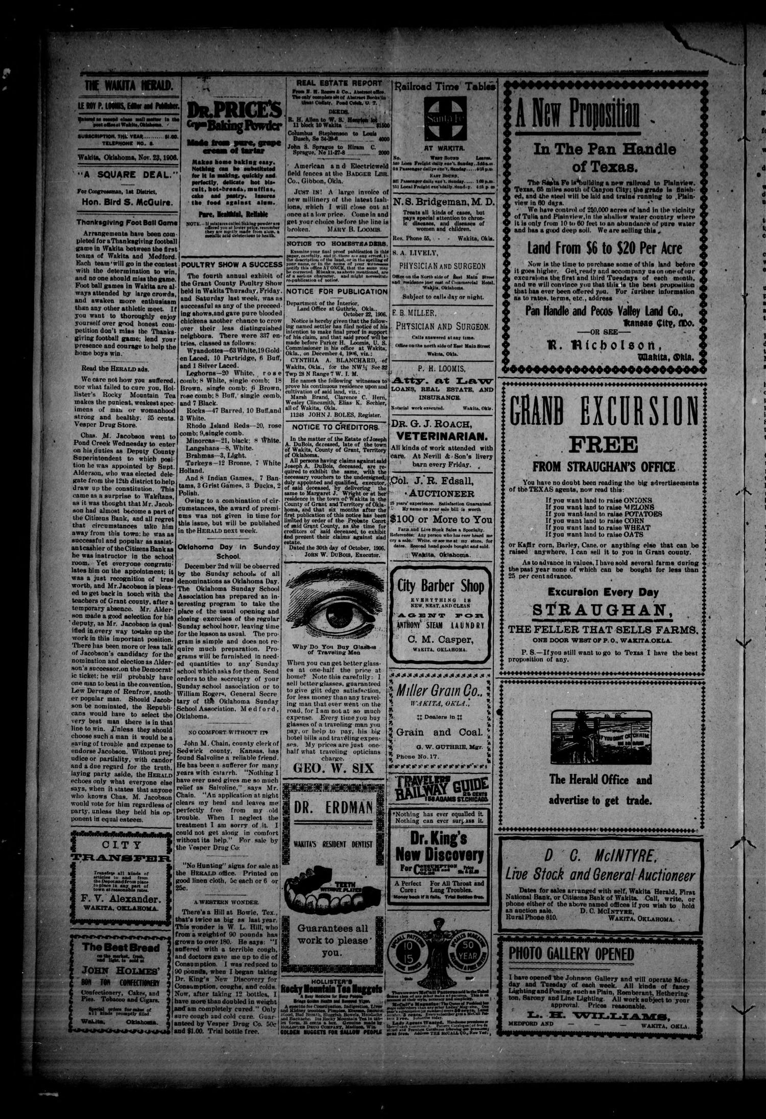 The Wakita Herald. (Wakita, Okla.), Vol. 10, No. 21, Ed. 1 Friday, November 23, 1906
                                                
                                                    [Sequence #]: 4 of 8
                                                