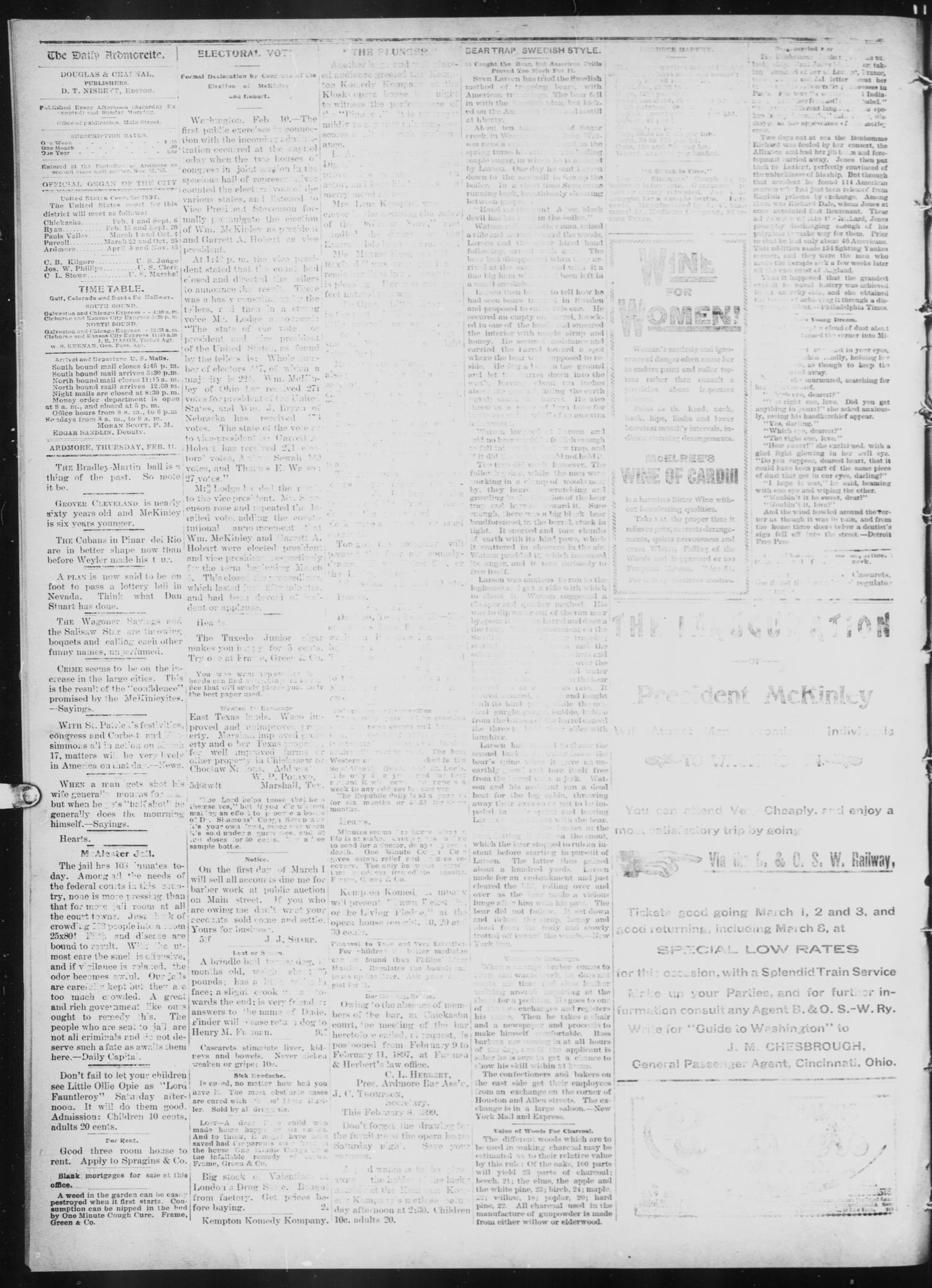 The Daily Ardmoreite. (Ardmore, Indian Terr.), Vol. 4, No. 91, Ed. 1 Thursday, February 11, 1897
                                                
                                                    [Sequence #]: 2 of 4
                                                