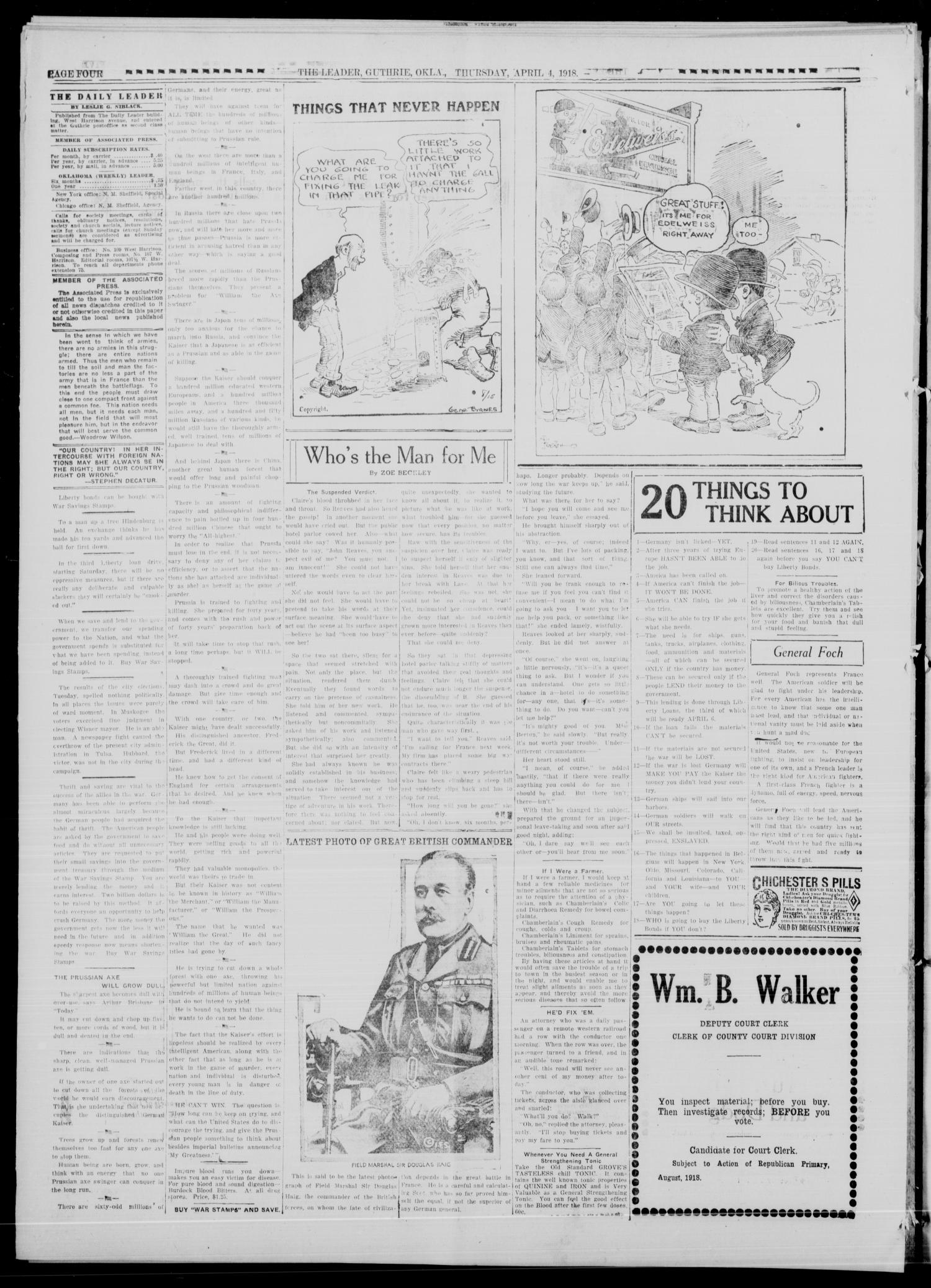 The Guthrie Daily Leader. (Guthrie, Okla.), Vol. 51, No. 59, Ed. 1 Thursday, April 4, 1918
                                                
                                                    [Sequence #]: 4 of 8
                                                