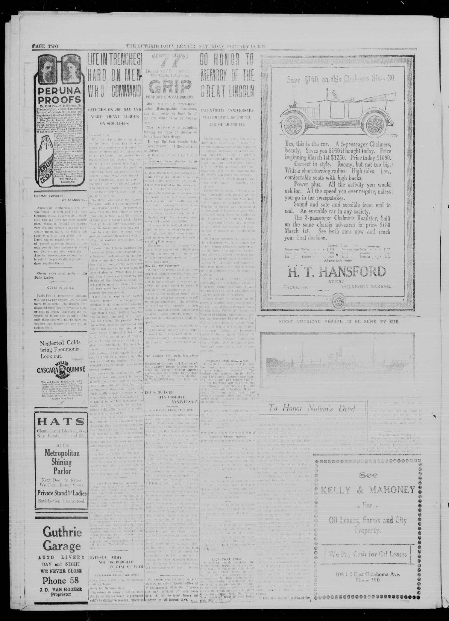 The Guthrie Daily Leader. (Guthrie, Okla.), Vol. 49, No. 23, Ed. 1 Saturday, February 10, 1917
                                                
                                                    [Sequence #]: 2 of 8
                                                