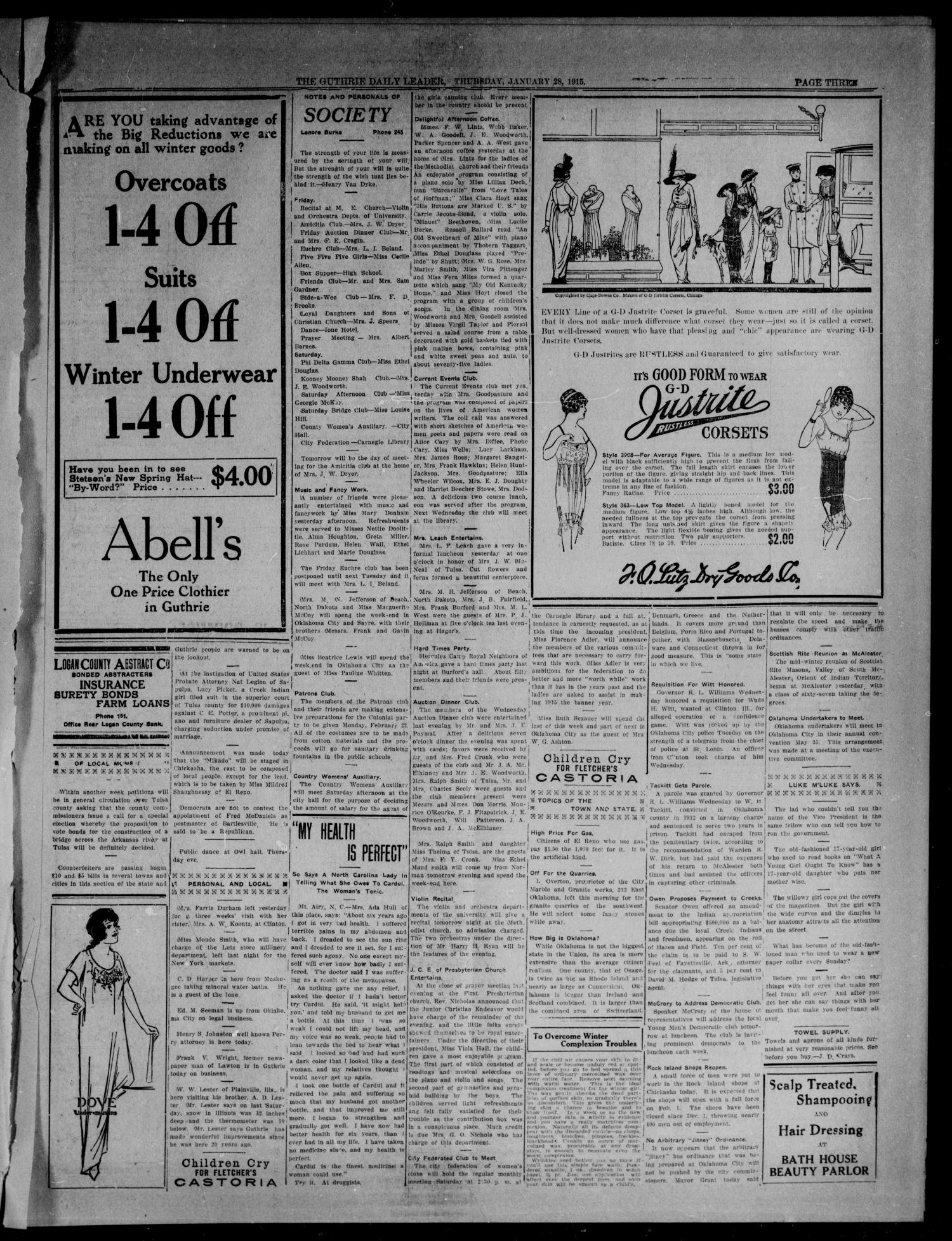 The Guthrie Daily Leader (Guthrie, Okla.), Vol. 49, No. 15, Ed. 1 Thursday, January 28, 1915
                                                
                                                    [Sequence #]: 3 of 6
                                                