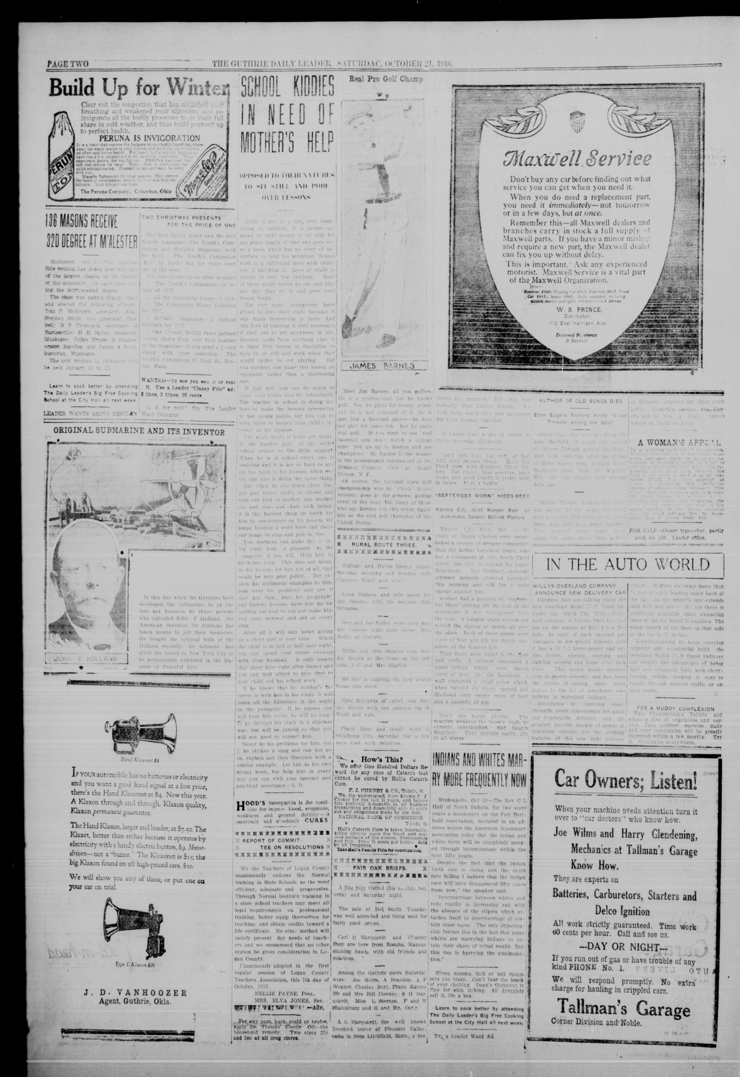 The Guthrie Daily Leader (Guthrie, Okla.), Vol. 48, No. 90, Ed. 1 Saturday, October 21, 1916
                                                
                                                    [Sequence #]: 2 of 8
                                                