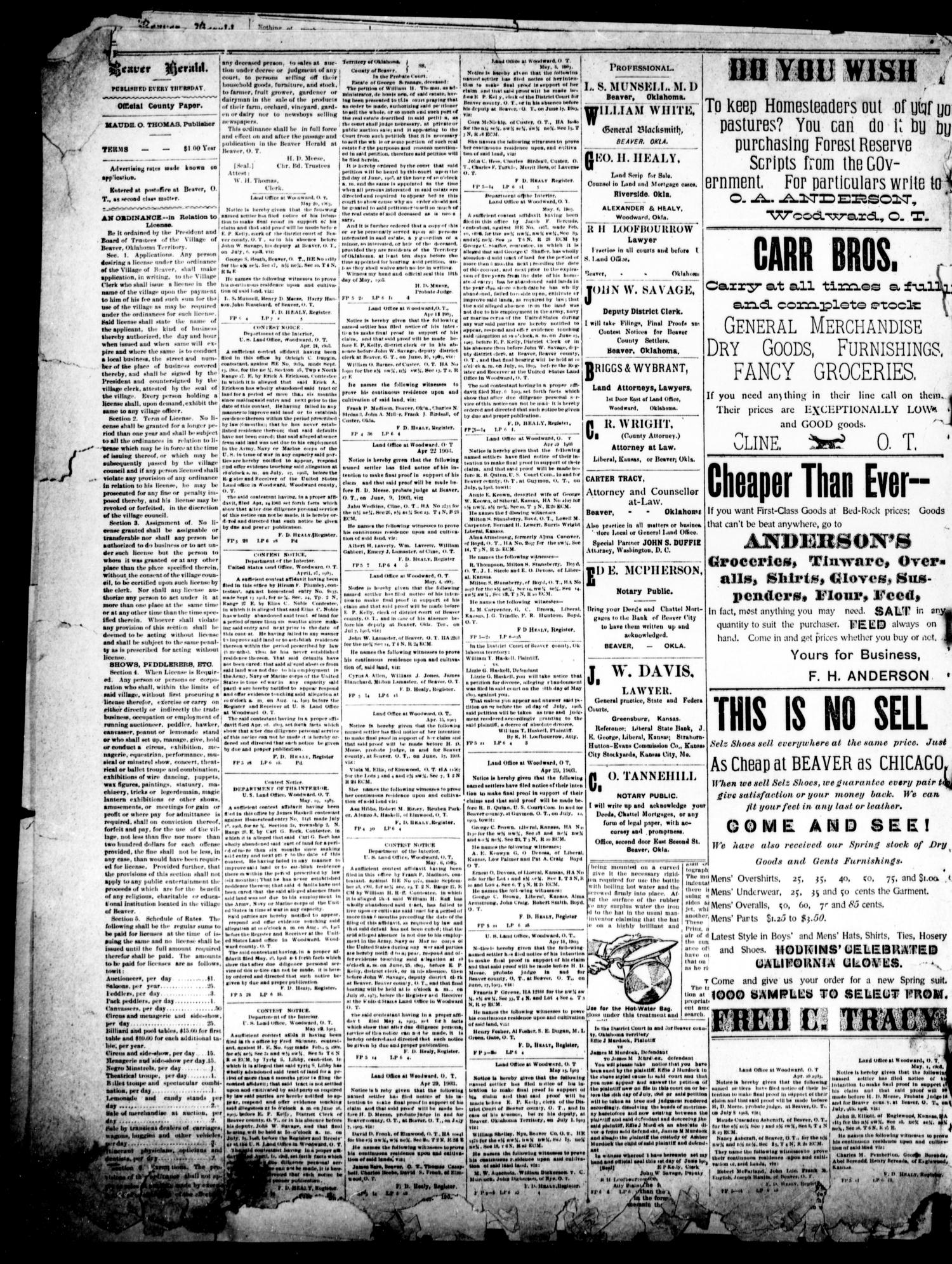 The Beaver Herald. (Beaver, Okla. Terr.), Vol. 16, No. 51, Ed. 1, Thursday, June 4, 1903
                                                
                                                    [Sequence #]: 4 of 4
                                                