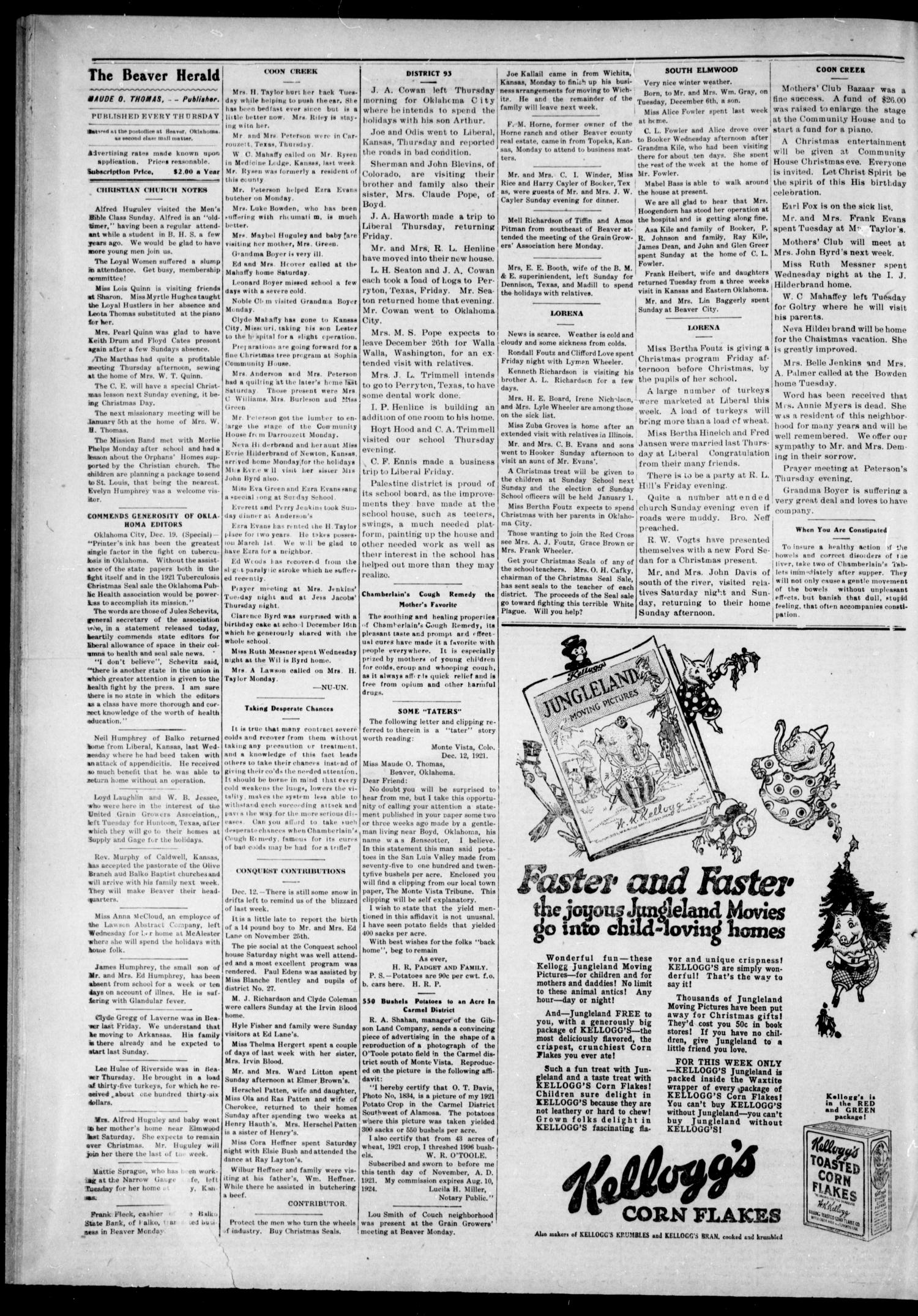 The Beaver Herald (Beaver, Okla.), Vol. 34, No. 29, Ed. 1, Thursday, December 22, 1921
                                                
                                                    [Sequence #]: 4 of 8
                                                