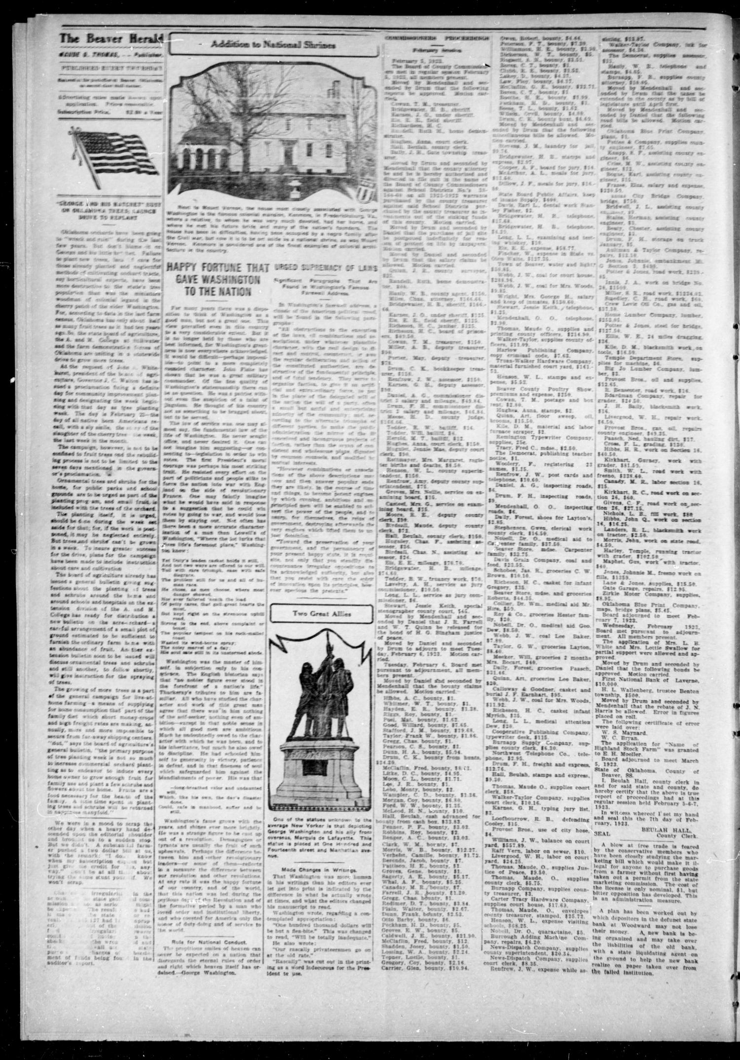 The Beaver Herald (Beaver, Okla.), Vol. 35, No. 38, Ed. 1, Thursday, February 22, 1923
                                                
                                                    [Sequence #]: 4 of 8
                                                