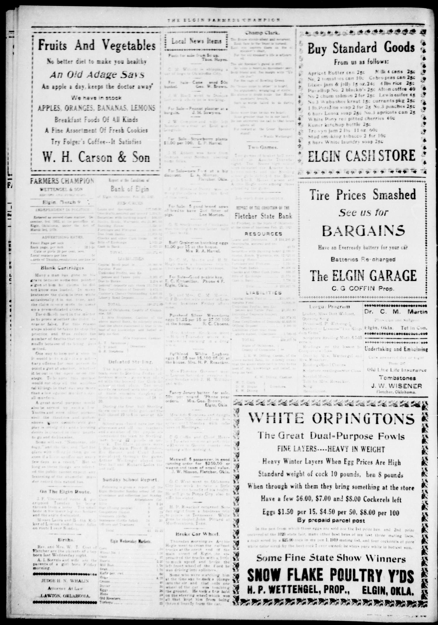 Farmers Champion (Elgin, Okla.), Vol. 11, No. 22, Ed. 1, Wednesday, March 9, 1921
                                                
                                                    [Sequence #]: 4 of 4
                                                
