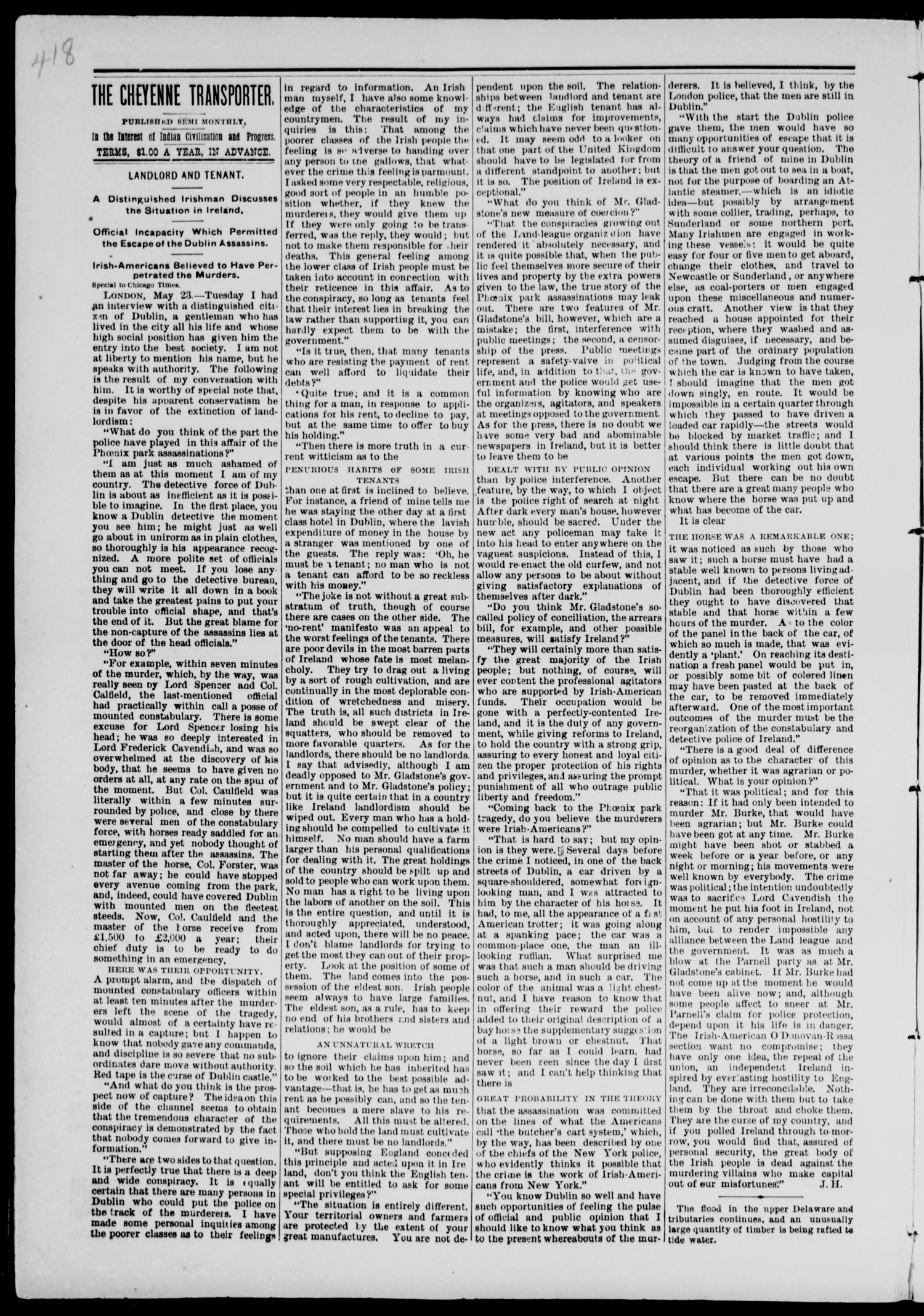 Cheyenne Transporter. (Darlington, Indian Terr.), Vol. 3, No. 22, Ed. 1, Monday, July 10, 1882
                                                
                                                    [Sequence #]: 6 of 8
                                                