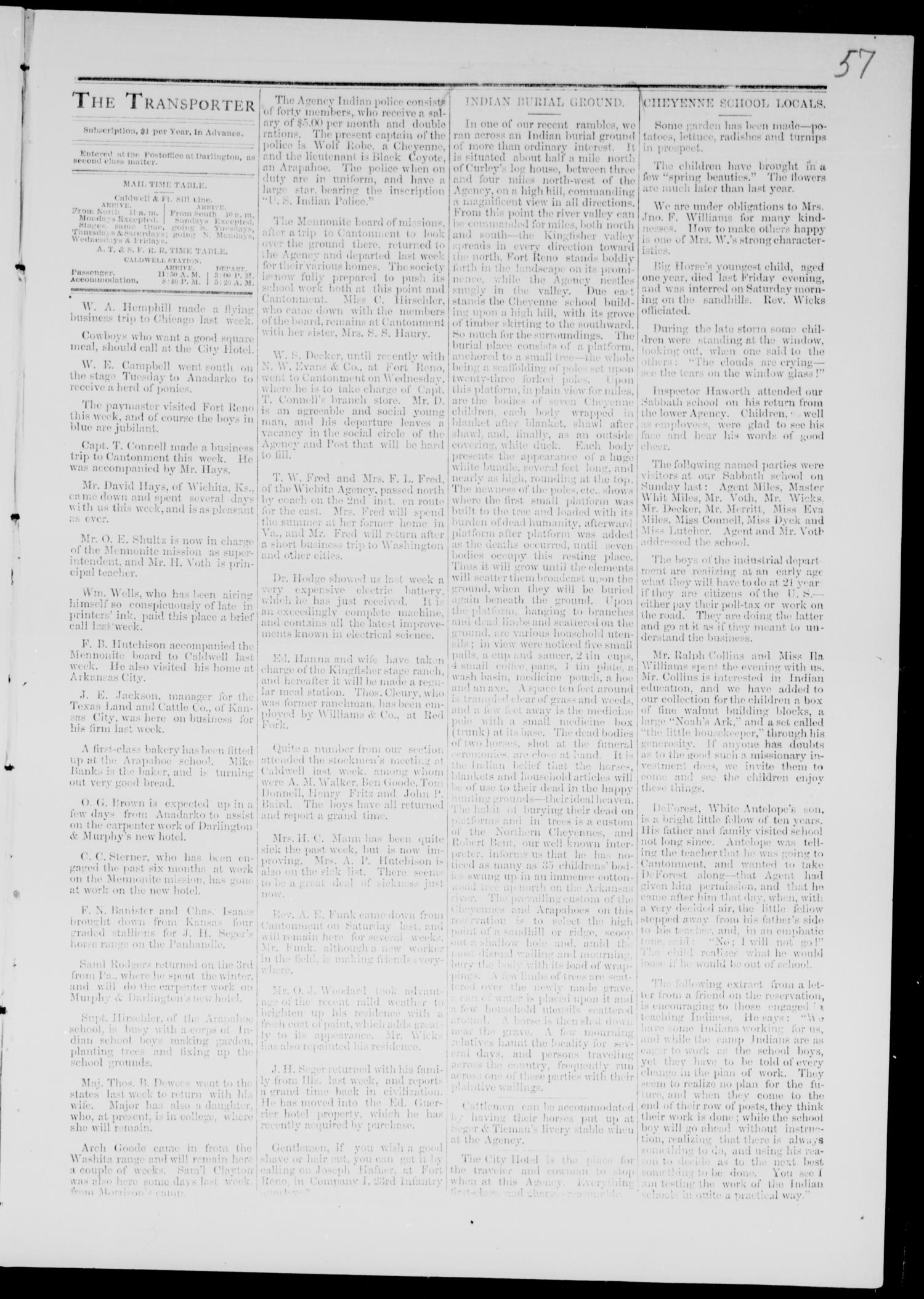 Cheyenne Transporter. (Darlington, Indian Terr.), Vol. 4, No. 12, Ed. 1, Monday, March 12, 1883
                                                
                                                    [Sequence #]: 5 of 8
                                                