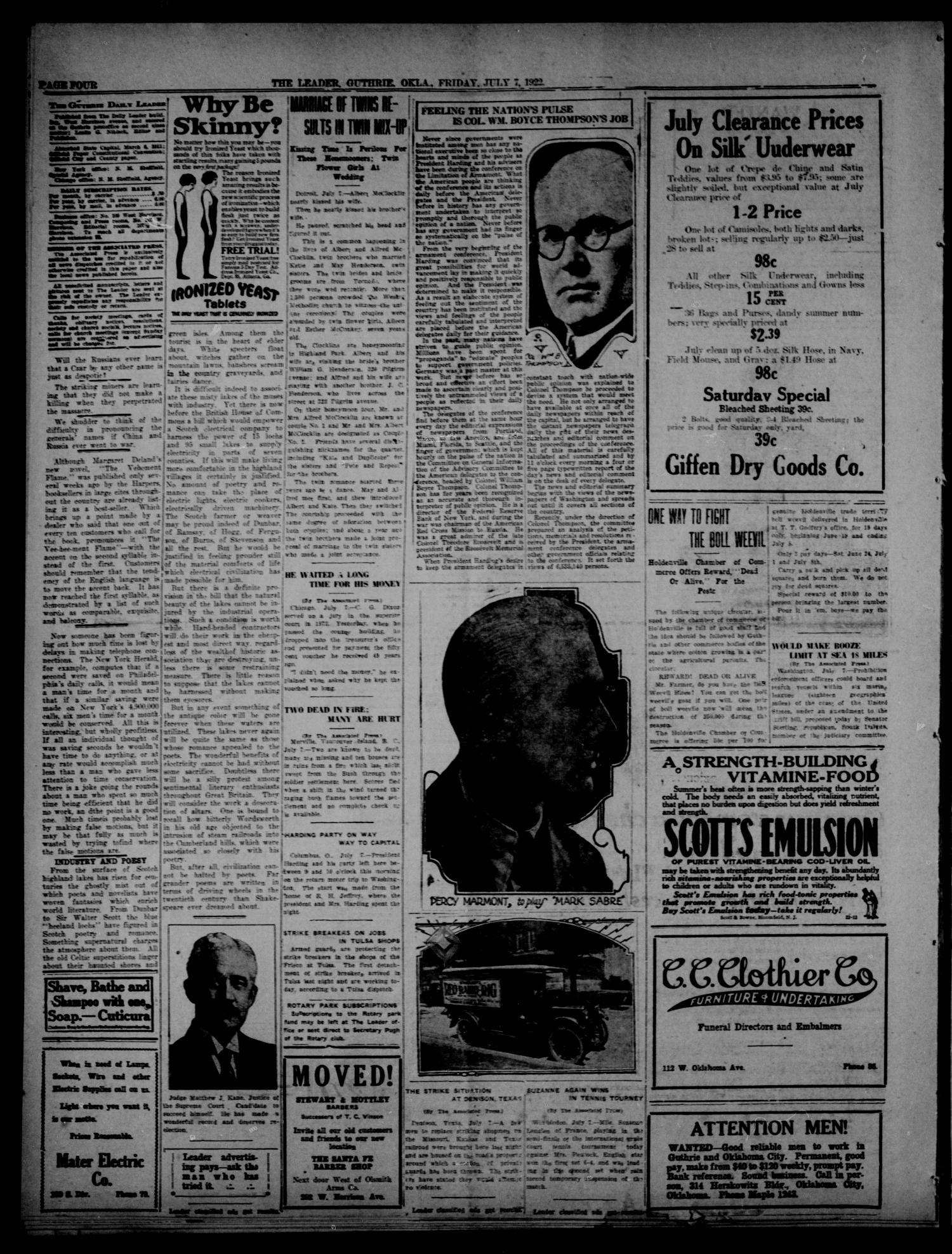 The Guthrie Daily Leader. (Guthrie, Okla.), Vol. 54, No. 94, Ed. 1 Friday, July 7, 1922
                                                
                                                    [Sequence #]: 4 of 8
                                                