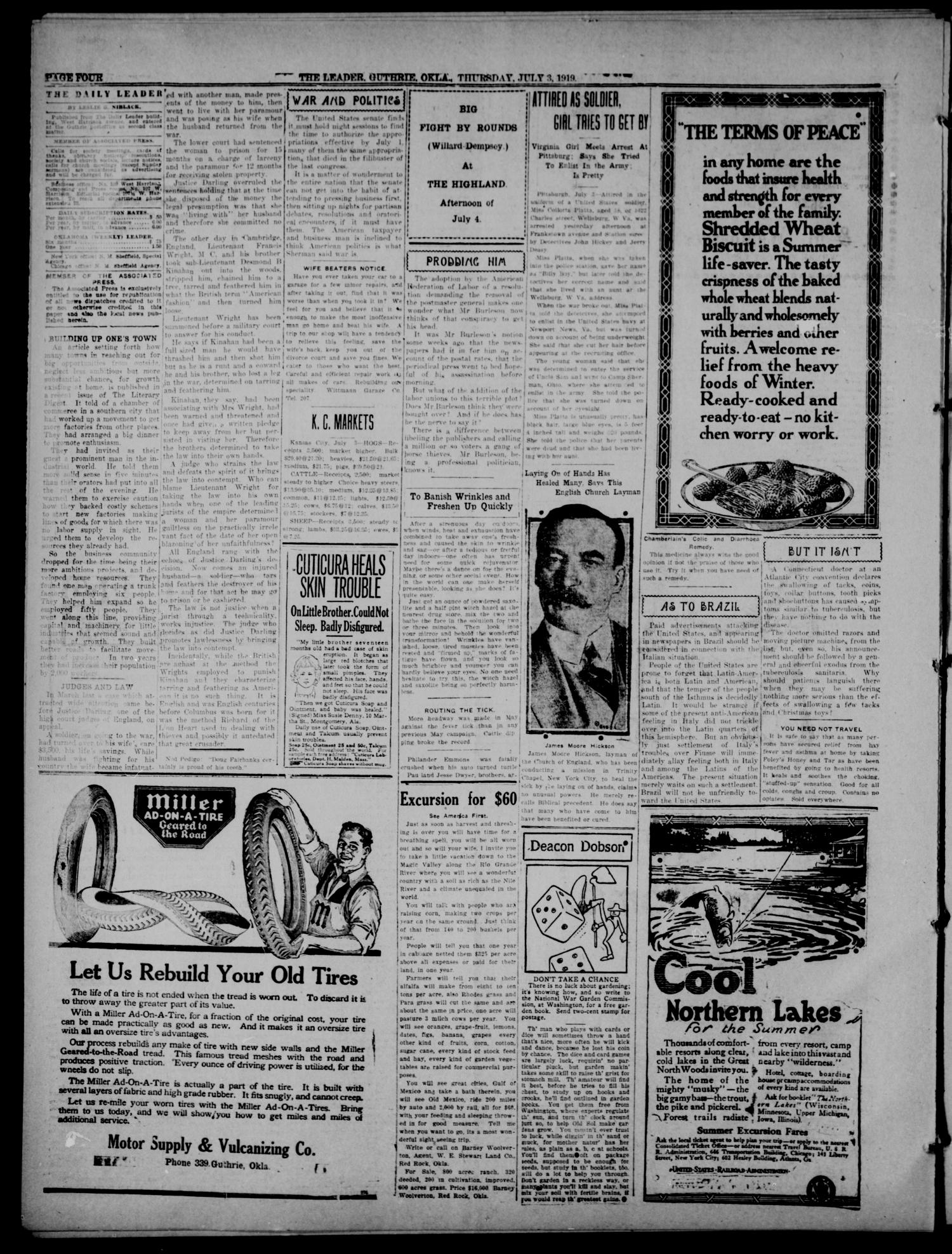The Guthrie Daily Leader. (Guthrie, Okla.), Vol. 52, No. 110, Ed. 1 Thursday, July 3, 1919
                                                
                                                    [Sequence #]: 4 of 8
                                                