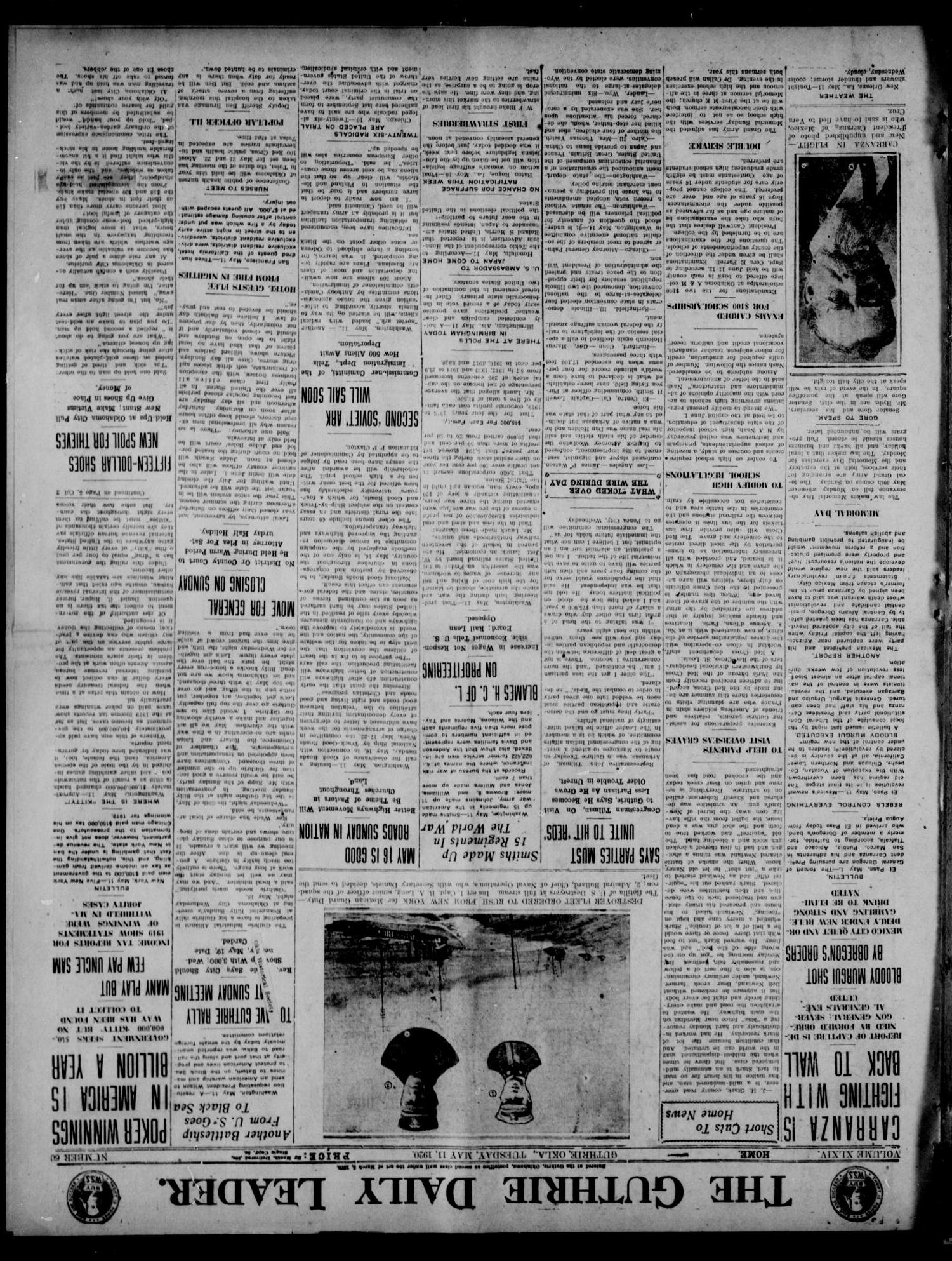 The Guthrie Daily Leader. (Guthrie, Okla.), Vol. 54, No. 60, Ed. 1 Tuesday, May 11, 1920
                                                
                                                    [Sequence #]: 1 of 8
                                                