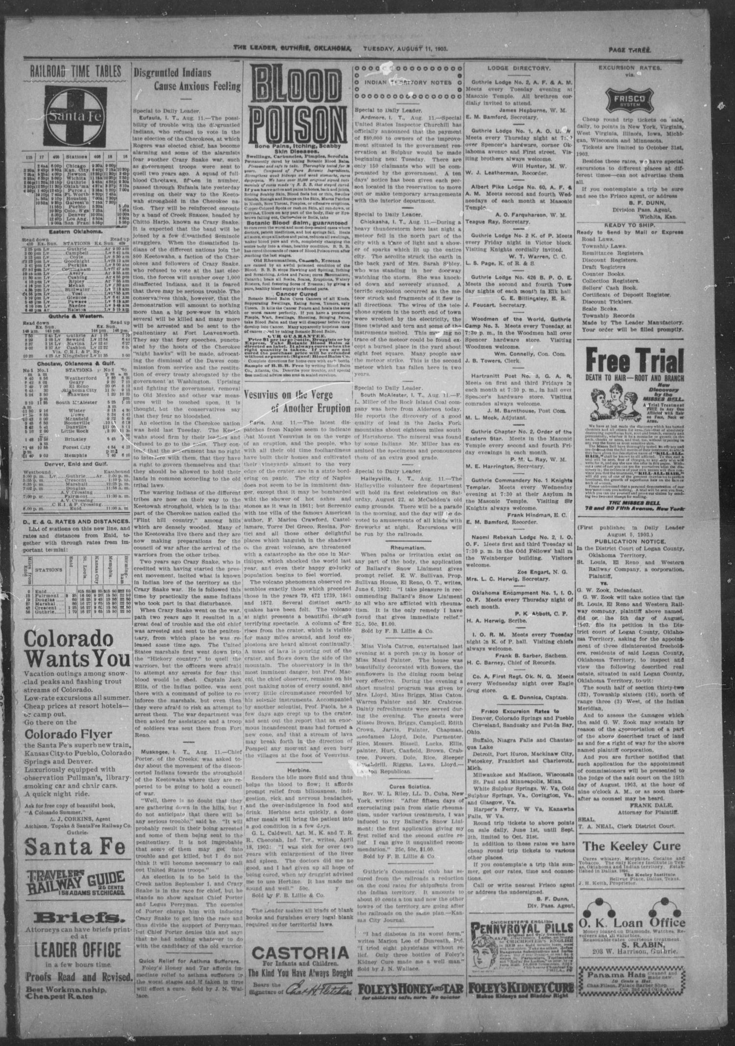 The Guthrie Daily Leader. (Guthrie, Okla.), Vol. 22, No. 37, Ed. 1, Tuesday, August 11, 1903
                                                
                                                    [Sequence #]: 3 of 8
                                                