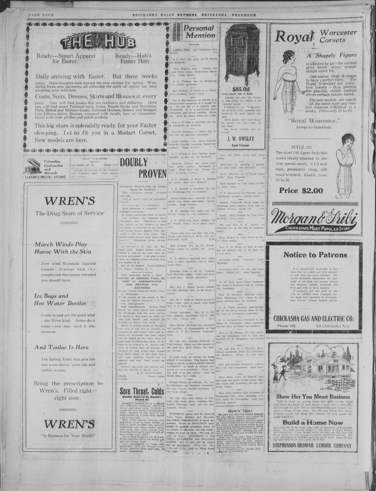 Chickasha Daily Express (Chickasha, Okla.), Vol. 19, No. 62, Ed. 1 Wednesday, March 13, 1918
                                                
                                                    [Sequence #]: 4 of 6
                                                
