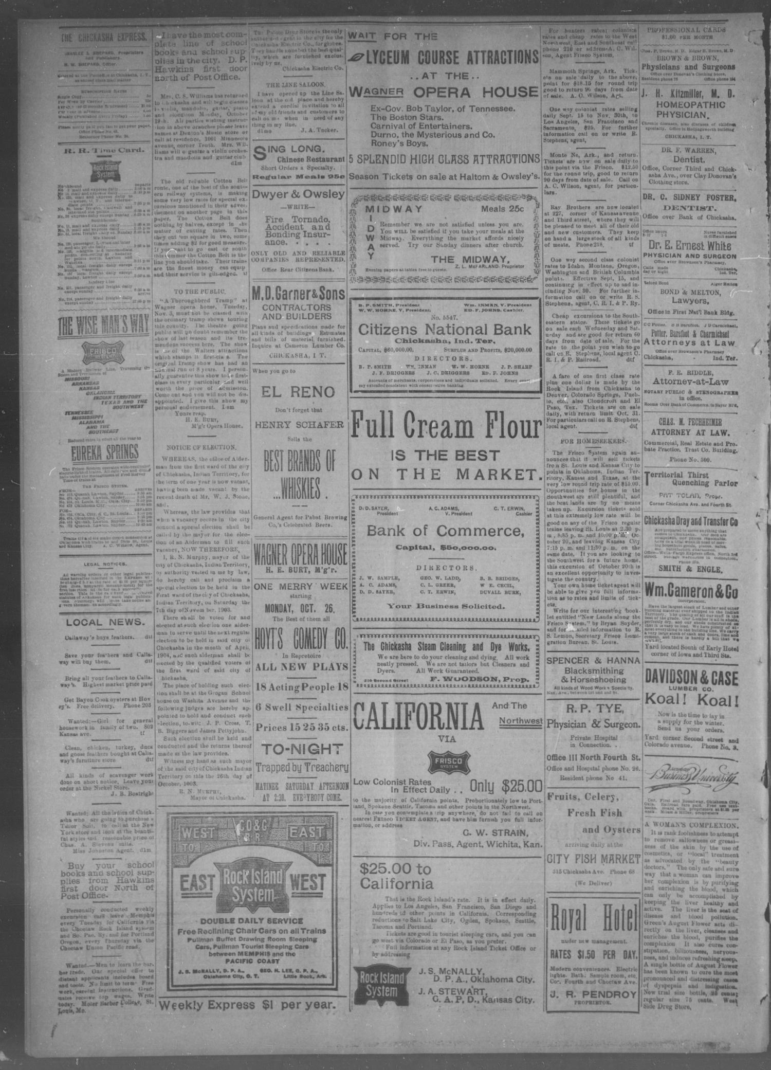 Chickasha Daily Express (Chickasha, Indian Terr.), Vol. 12, No. 258, Ed. 1 Thursday, October 29, 1903
                                                
                                                    [Sequence #]: 2 of 4
                                                