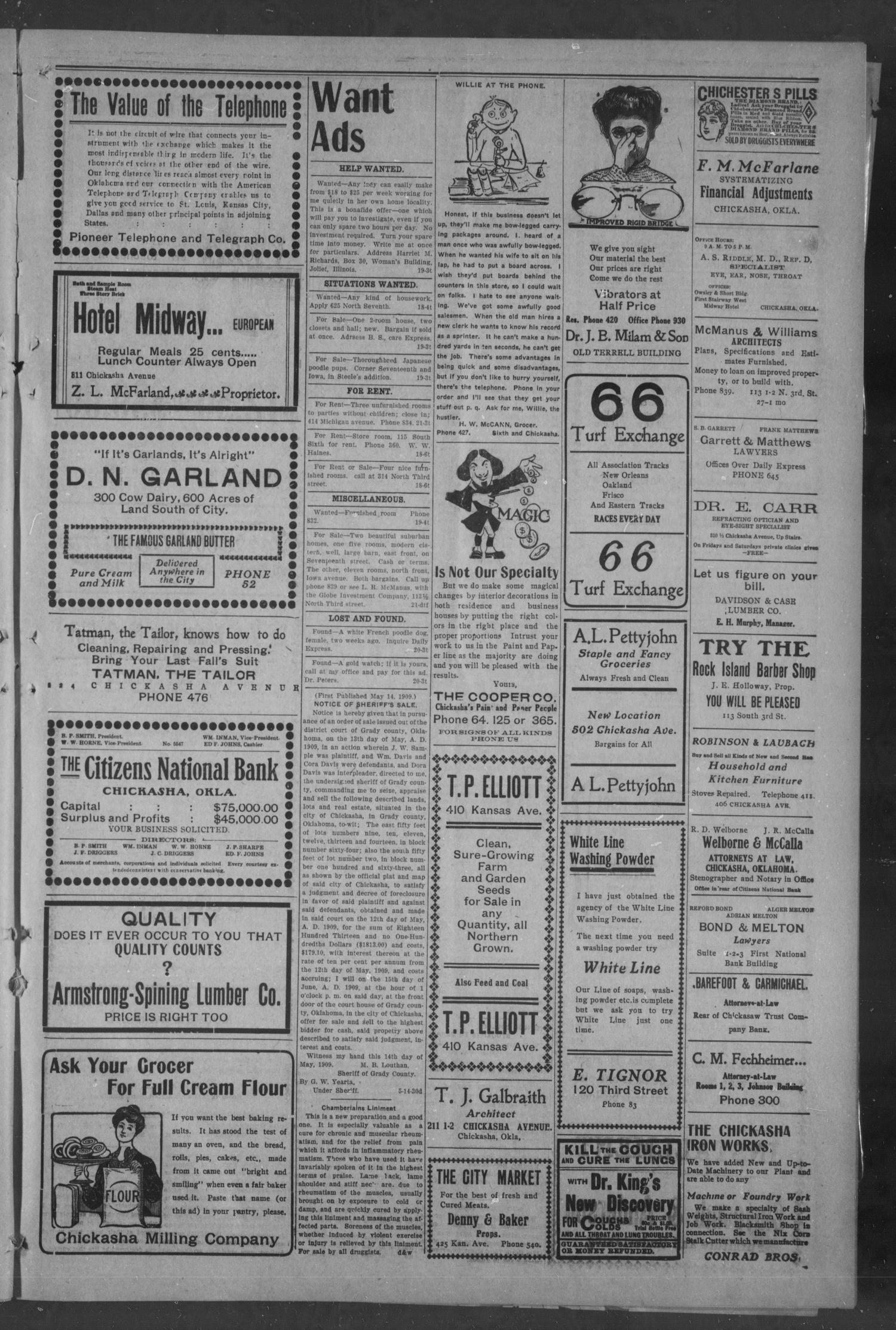 Chickasha Daily Express. (Chickasha, Okla.), Vol. 10, No. 121, Ed. 1 Friday, May 21, 1909
                                                
                                                    [Sequence #]: 7 of 8
                                                