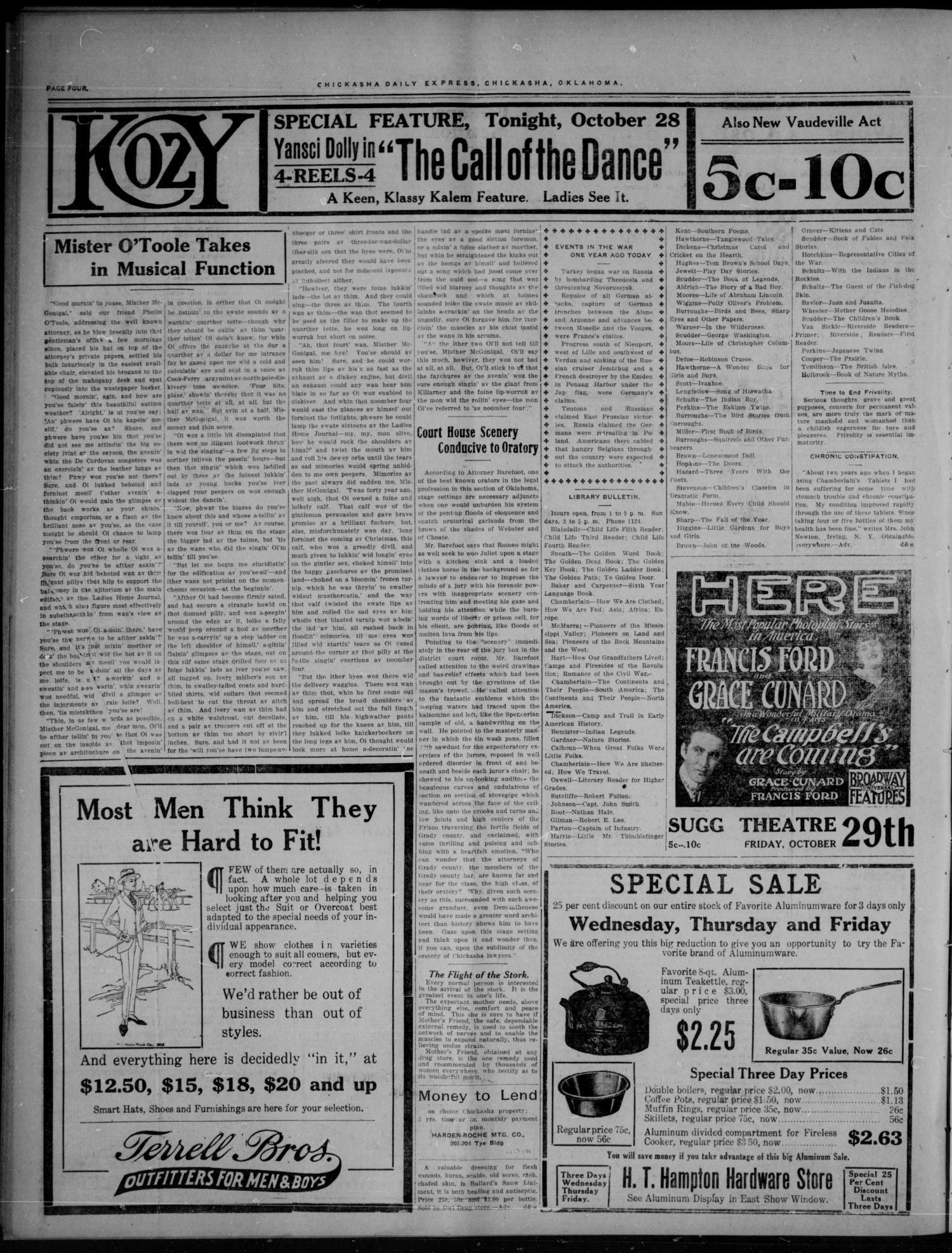 Chickasha Daily Express (Chickasha, Okla.), Vol. SIXTEEN, No. 286, Ed. 1 Thursday, October 28, 1915
                                                
                                                    [Sequence #]: 4 of 8
                                                