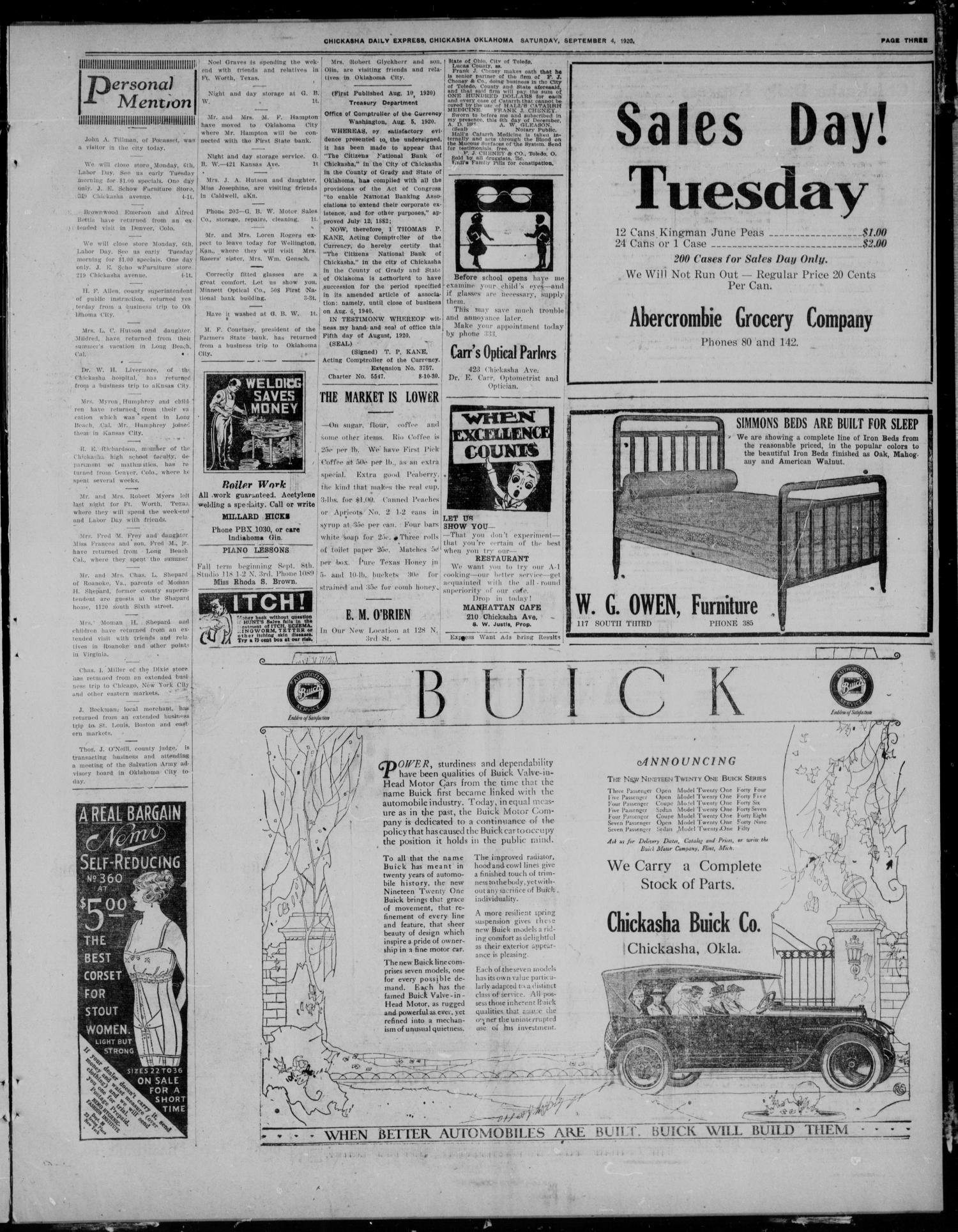 Chickasha Daily Express (Chickasha, Okla.), Vol. 21, No. 213, Ed. 1 Saturday, September 4, 1920
                                                
                                                    [Sequence #]: 3 of 8
                                                