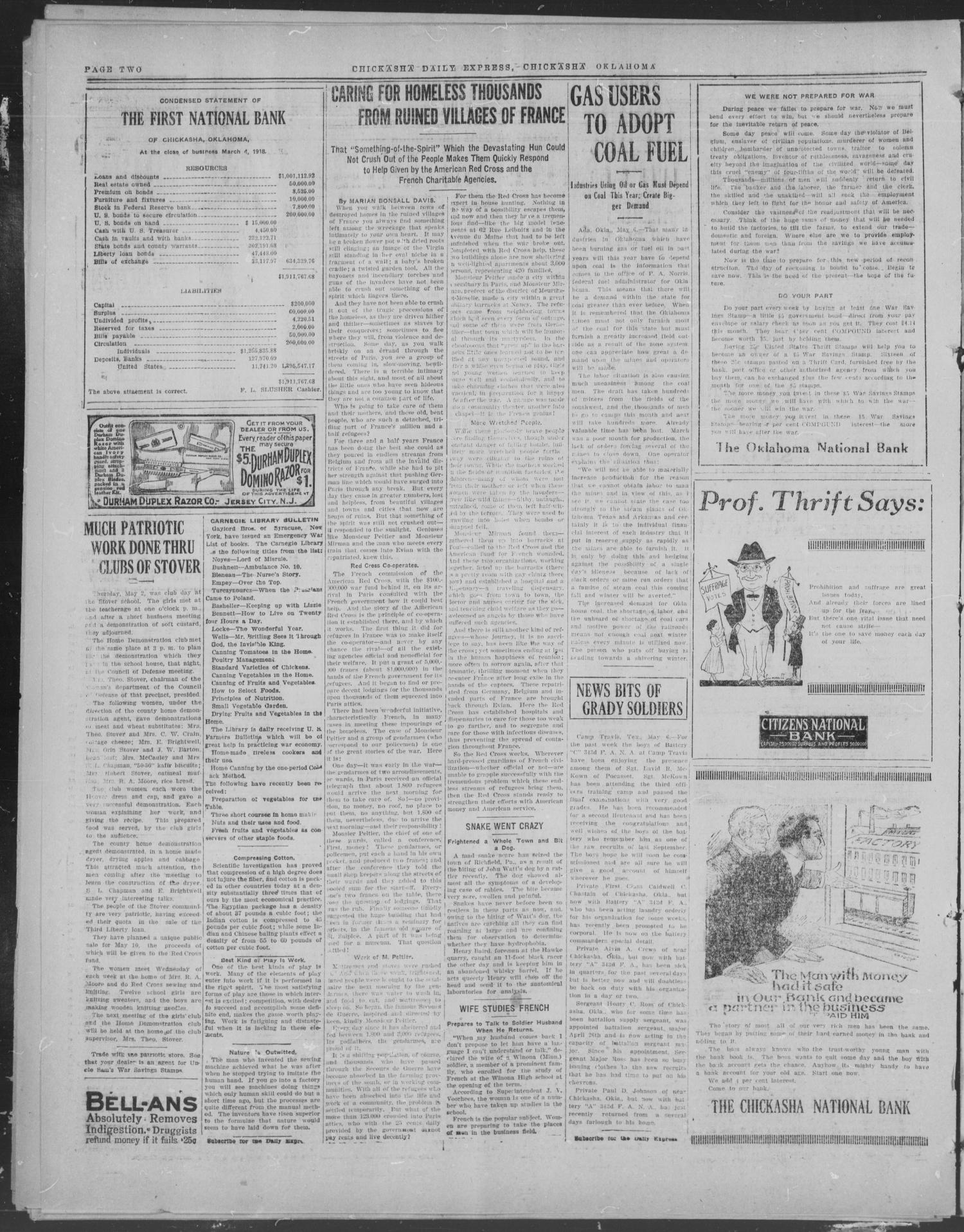 Chickasha Daily Express (Chickasha, Okla.), Vol. 19, No. 108, Ed. 1 Monday, May 6, 1918
                                                
                                                    [Sequence #]: 2 of 8
                                                