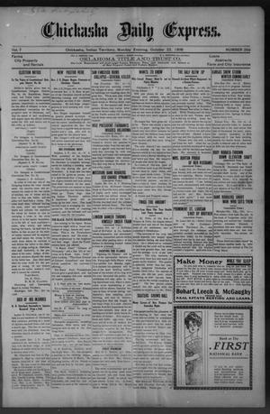 Primary view of object titled 'Chickasha Daily Express. (Chickasha, Indian Terr.), Vol. 7, No. 259, Ed. 1 Monday, October 22, 1906'.