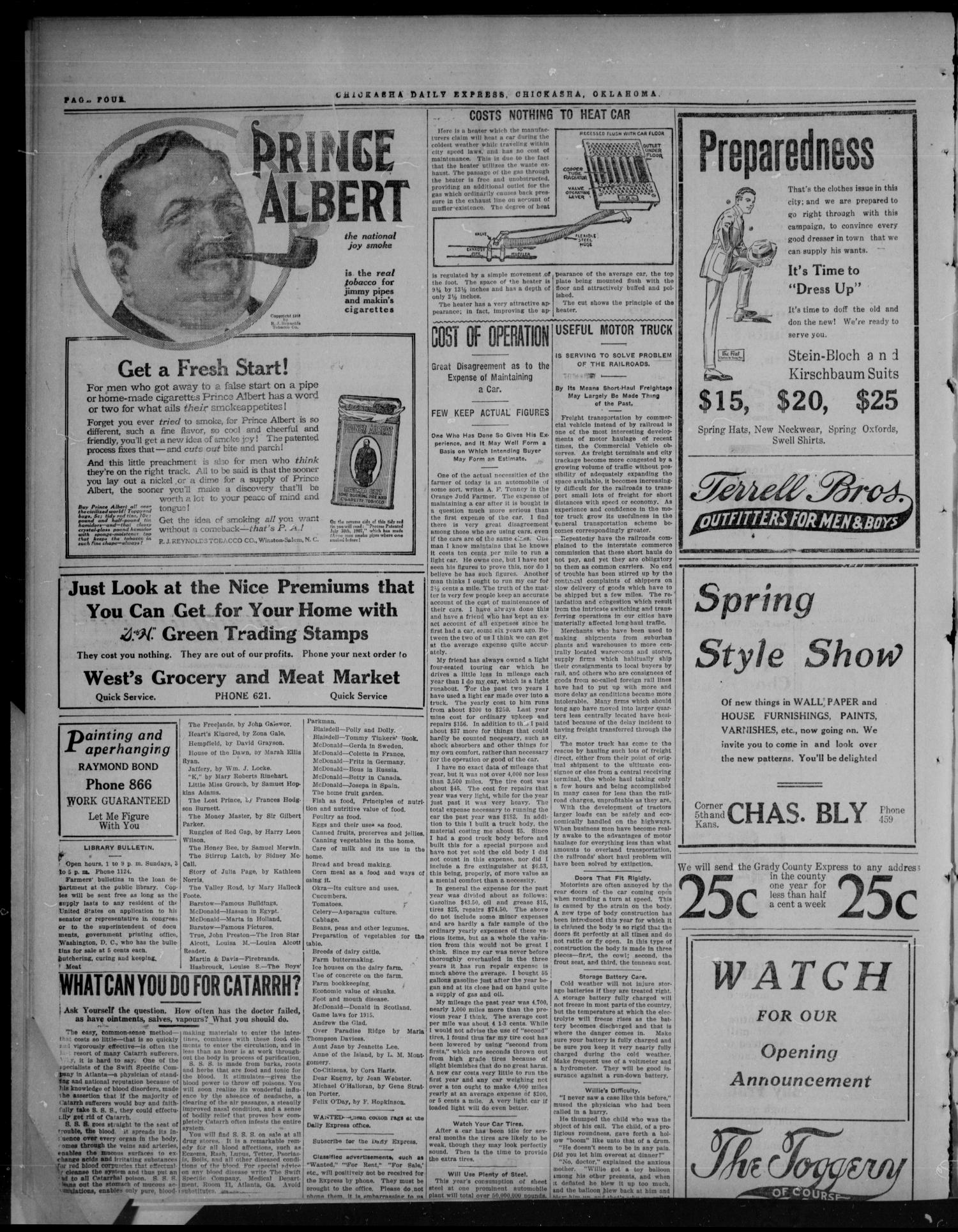 Chickasha Daily Express (Chickasha, Okla.), Vol. SEVENTEEN, No. 64, Ed. 1 Wednesday, March 15, 1916
                                                
                                                    [Sequence #]: 4 of 8
                                                