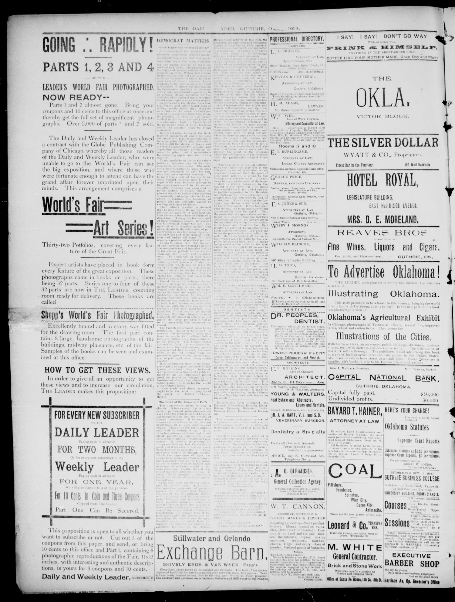 The Guthrie Daily Leader. (Guthrie, Okla.), Vol. 2, No. 73, Ed. 1, Friday, March 2, 1894
                                                
                                                    [Sequence #]: 4 of 4
                                                