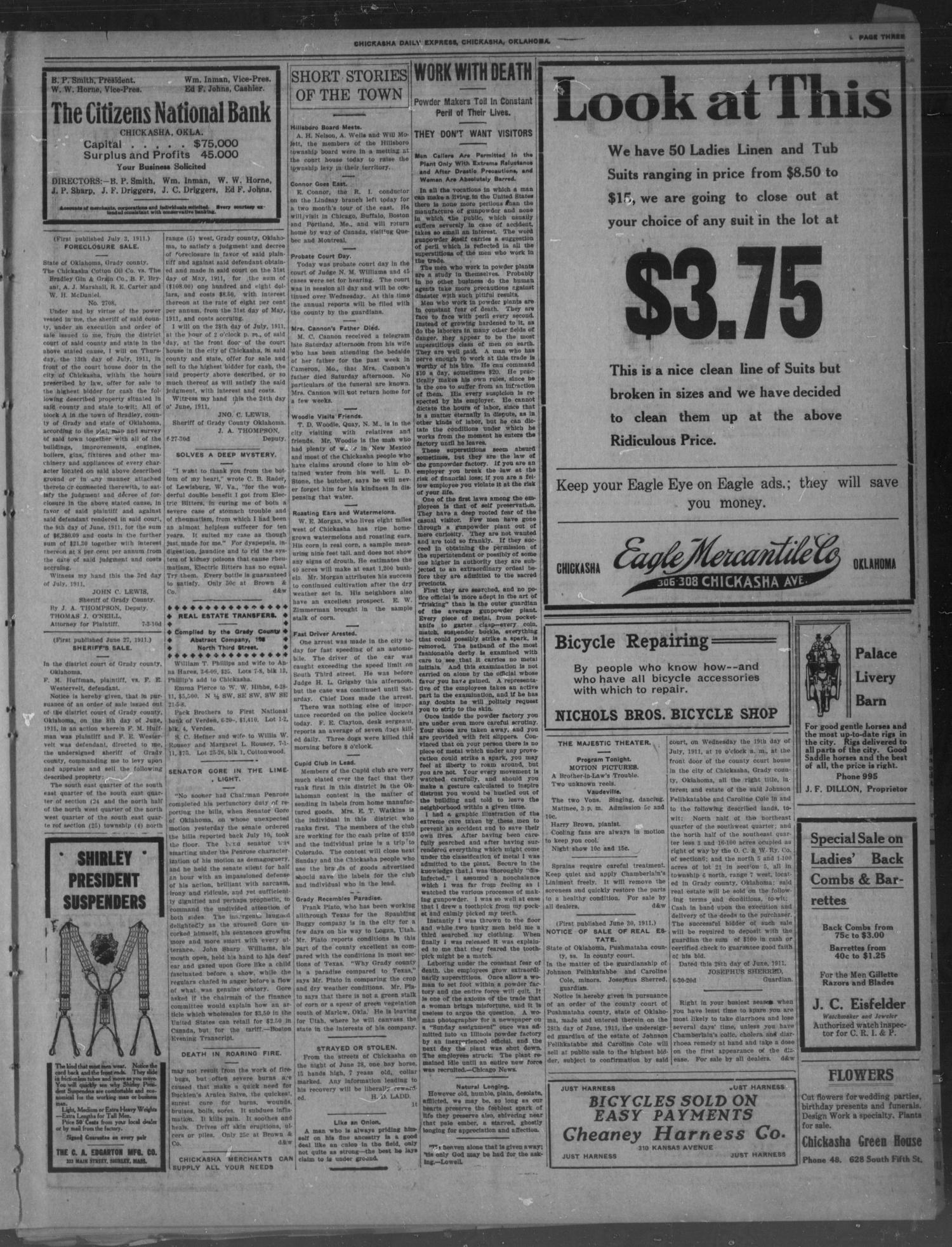 Chickasha Daily Express. (Chickasha, Okla.), Vol. 12, No. 150, Ed. 1 Monday, July 3, 1911
                                                
                                                    [Sequence #]: 3 of 8
                                                