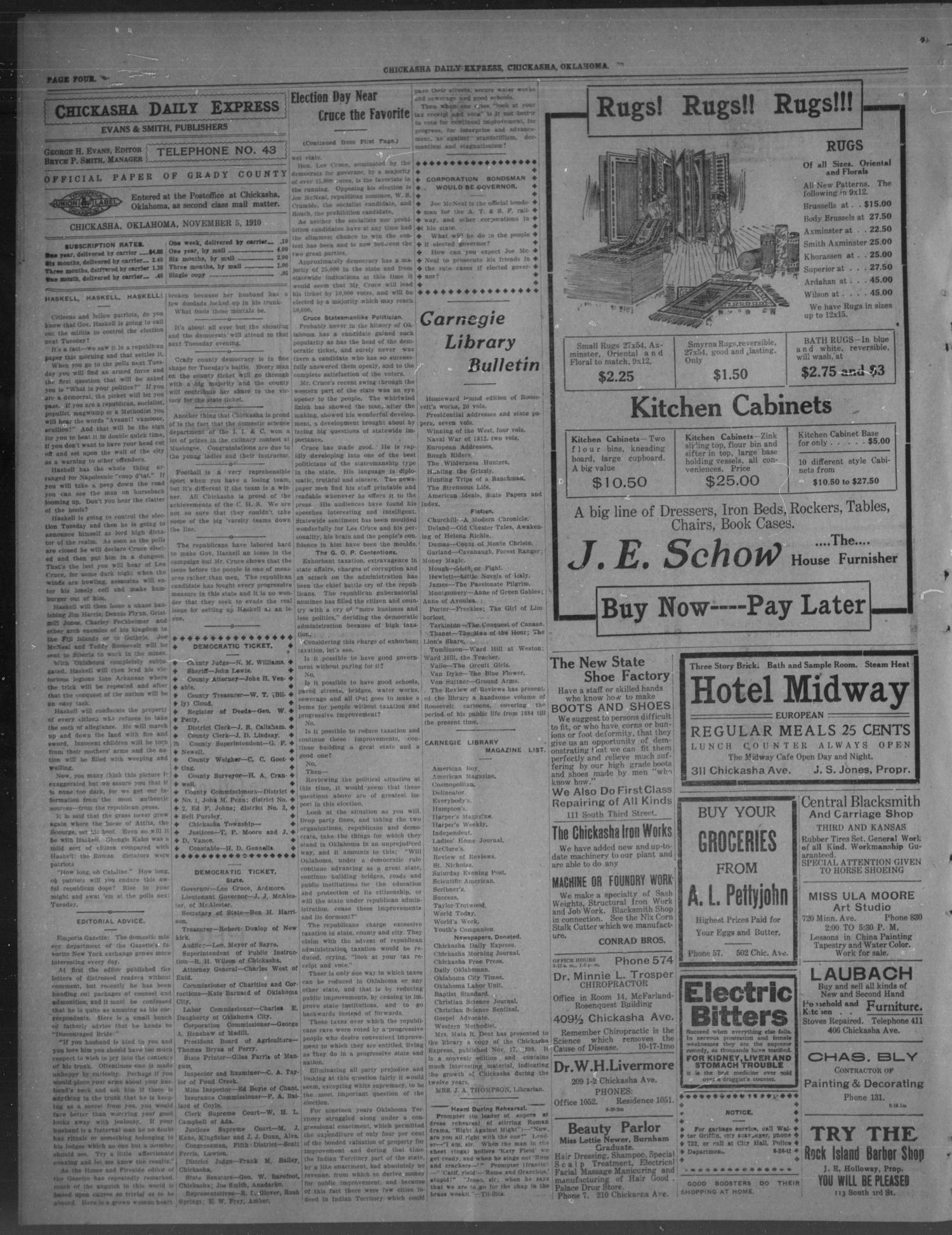 Chickasha Daily Express. (Chickasha, Okla.), Vol. 11, No. 264, Ed. 1 Saturday, November 5, 1910
                                                
                                                    [Sequence #]: 4 of 8
                                                