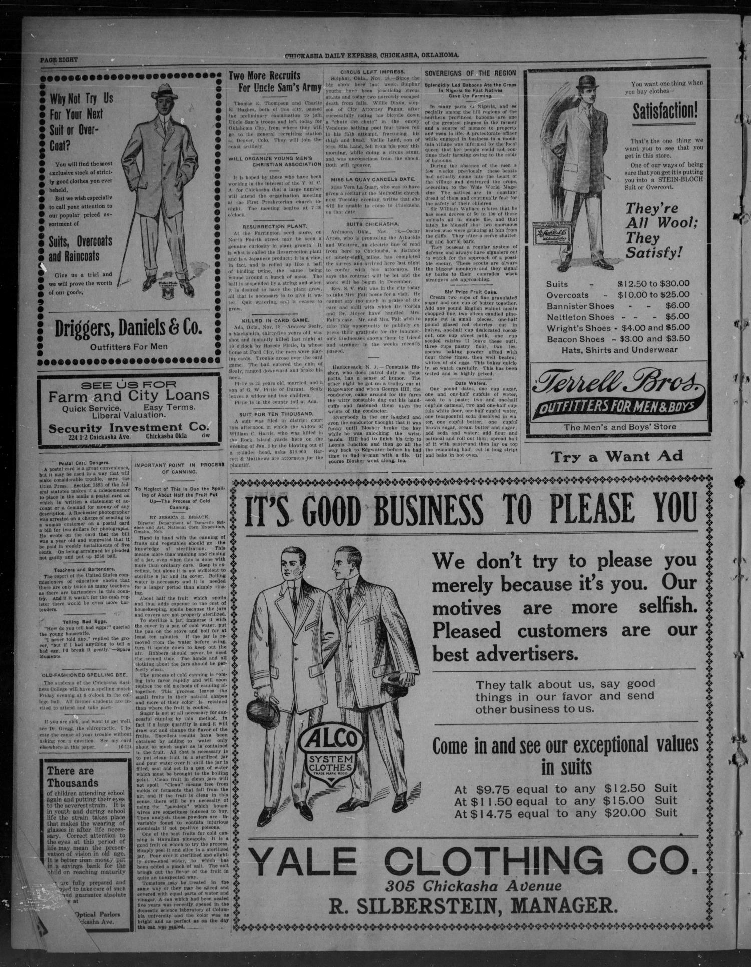 Chickasha Daily Express. (Chickasha, Okla.), Vol. 10, No. 268, Ed. 1 Thursday, November 18, 1909
                                                
                                                    [Sequence #]: 8 of 8
                                                