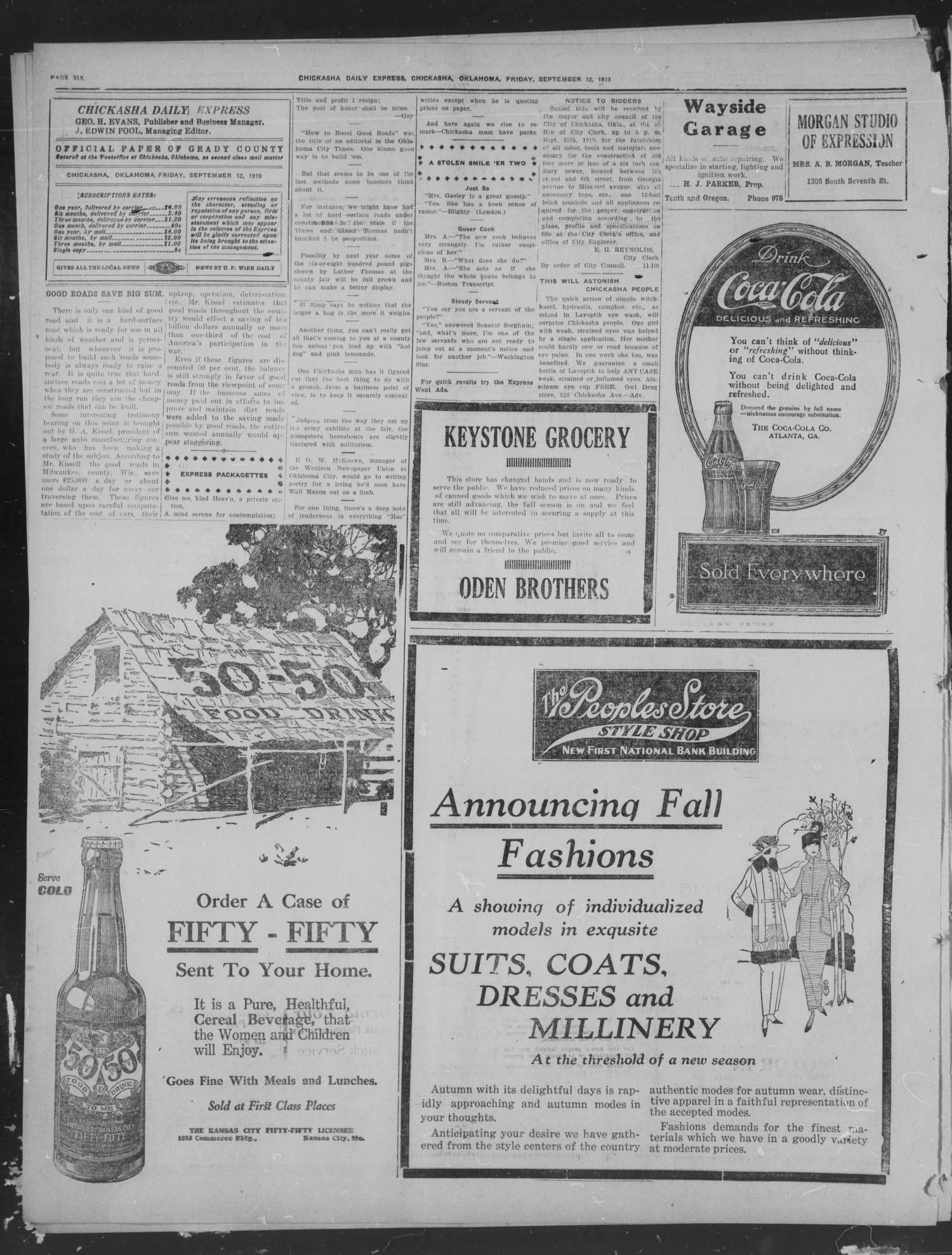 Chickasha Daily Express (Chickasha, Okla.), Vol. 20, No. 217, Ed. 1 Friday, September 12, 1919
                                                
                                                    [Sequence #]: 6 of 8
                                                
