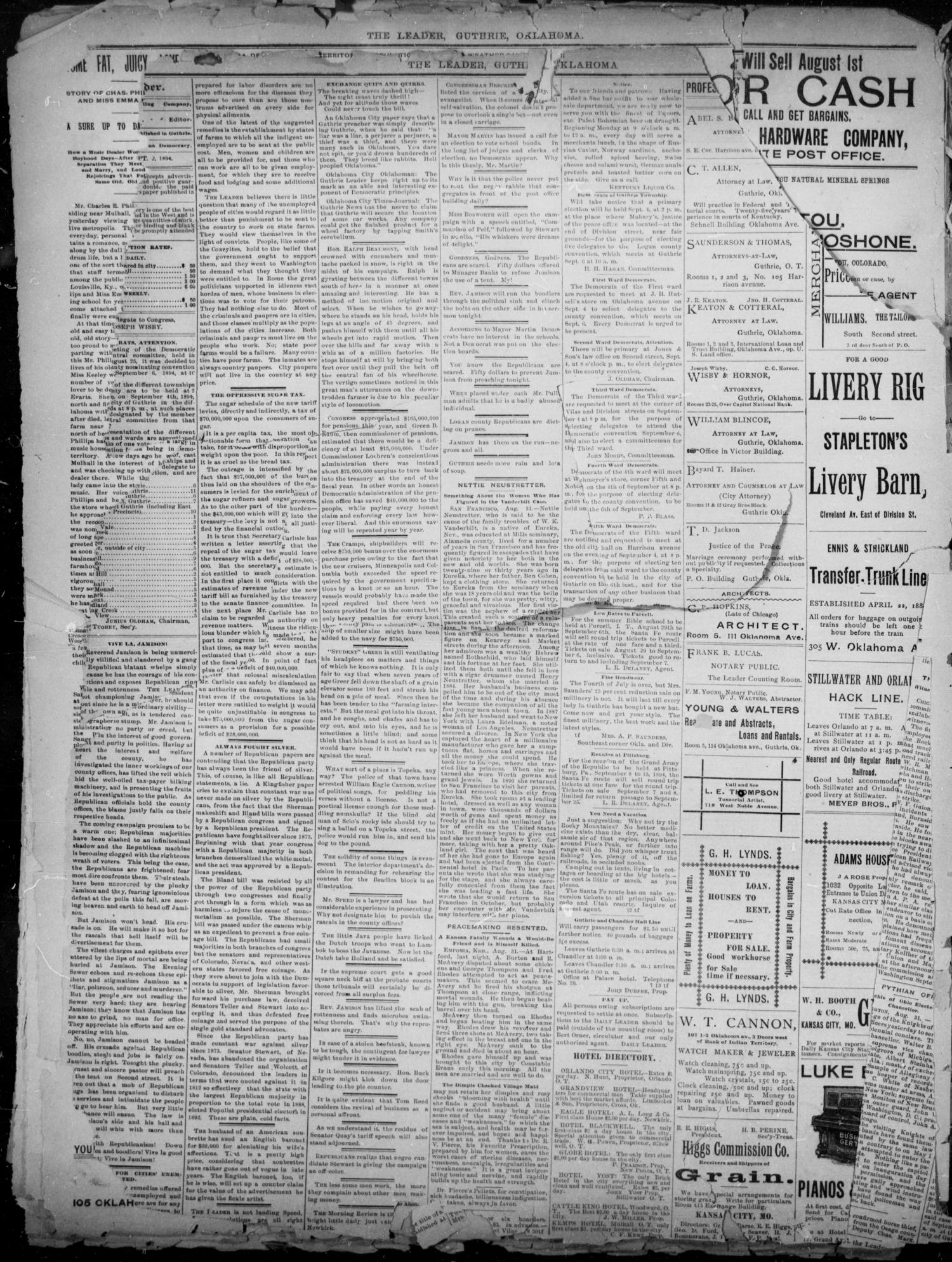 The Guthrie Daily Leader. (Guthrie, Okla.), Vol. 2, No. 230, Ed. 1, Sunday, September 2, 1894
                                                
                                                    [Sequence #]: 2 of 4
                                                