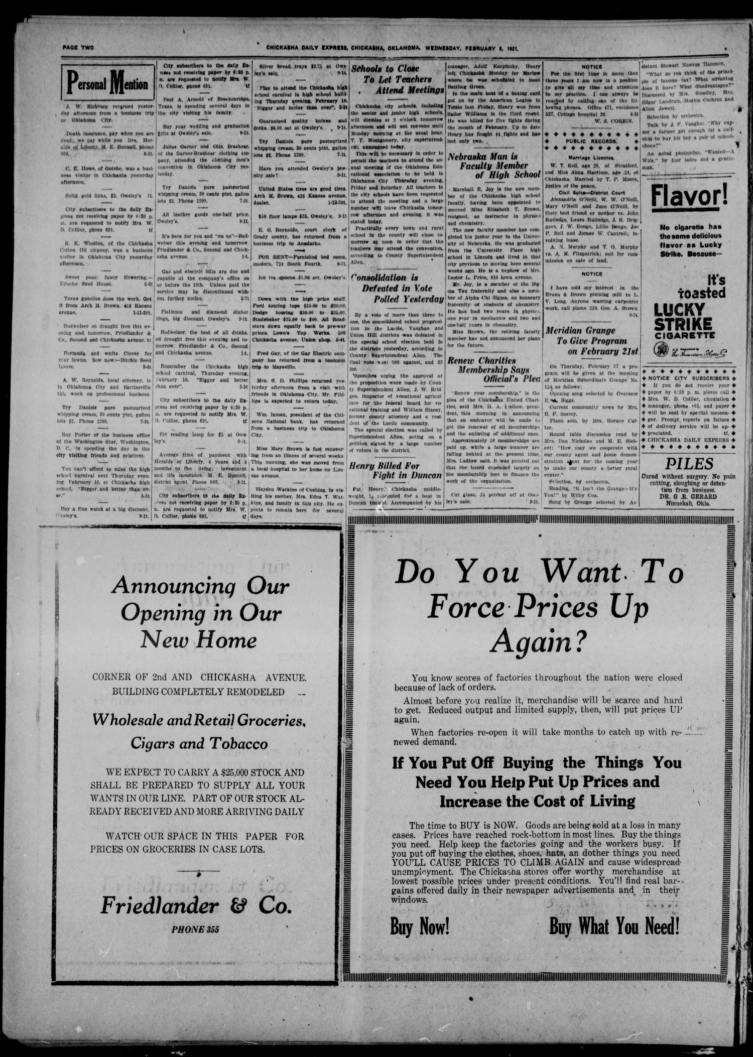 Chickasha Daily Express (Chickasha, Okla.), Vol. 22, No. 34, Ed. 1 Wednesday, February 9, 1921
                                                
                                                    [Sequence #]: 2 of 6
                                                