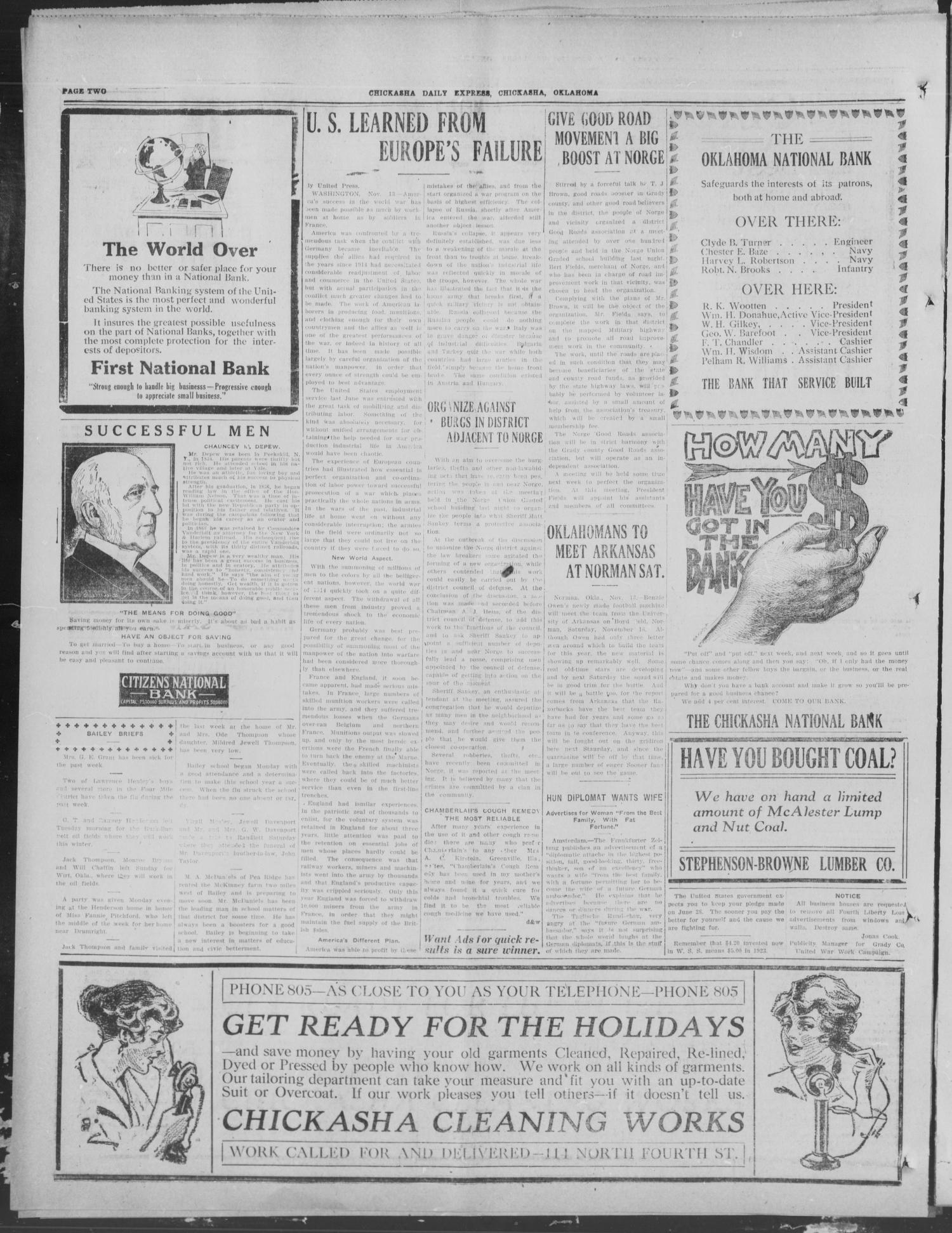 Chickasha Daily Express (Chickasha, Okla.), Vol. 19, No. 268, Ed. 1 Wednesday, November 13, 1918
                                                
                                                    [Sequence #]: 2 of 8
                                                