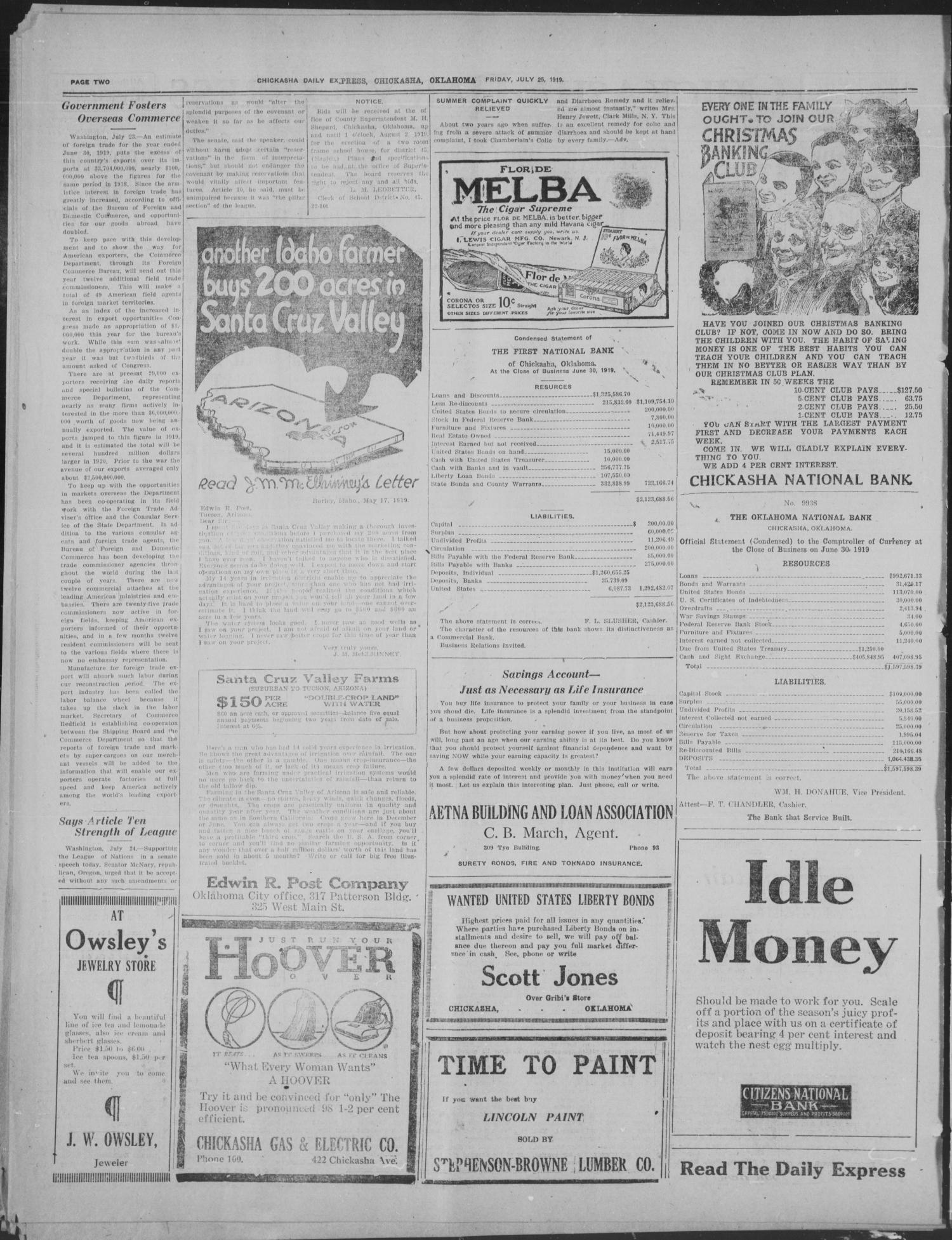Chickasha Daily Express (Chickasha, Okla.), Vol. 20, No. 176, Ed. 1 Friday, July 25, 1919
                                                
                                                    [Sequence #]: 2 of 10
                                                