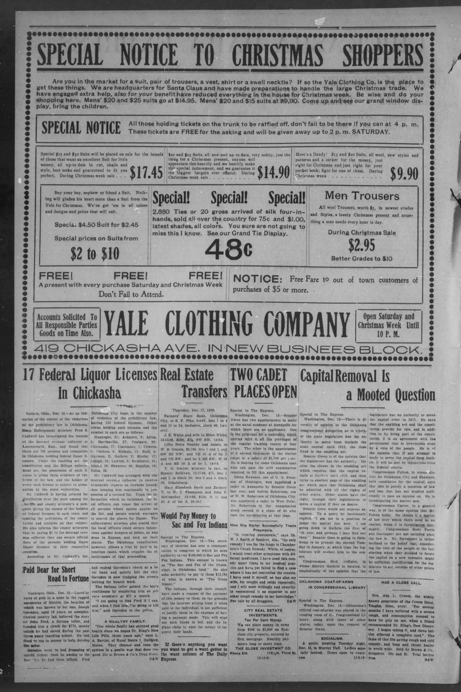 Chickasha Daily Express. (Chickasha, Okla.), Vol. 9, No. 291, Ed. 1 Friday, December 18, 1908
                                                
                                                    [Sequence #]: 2 of 8
                                                
