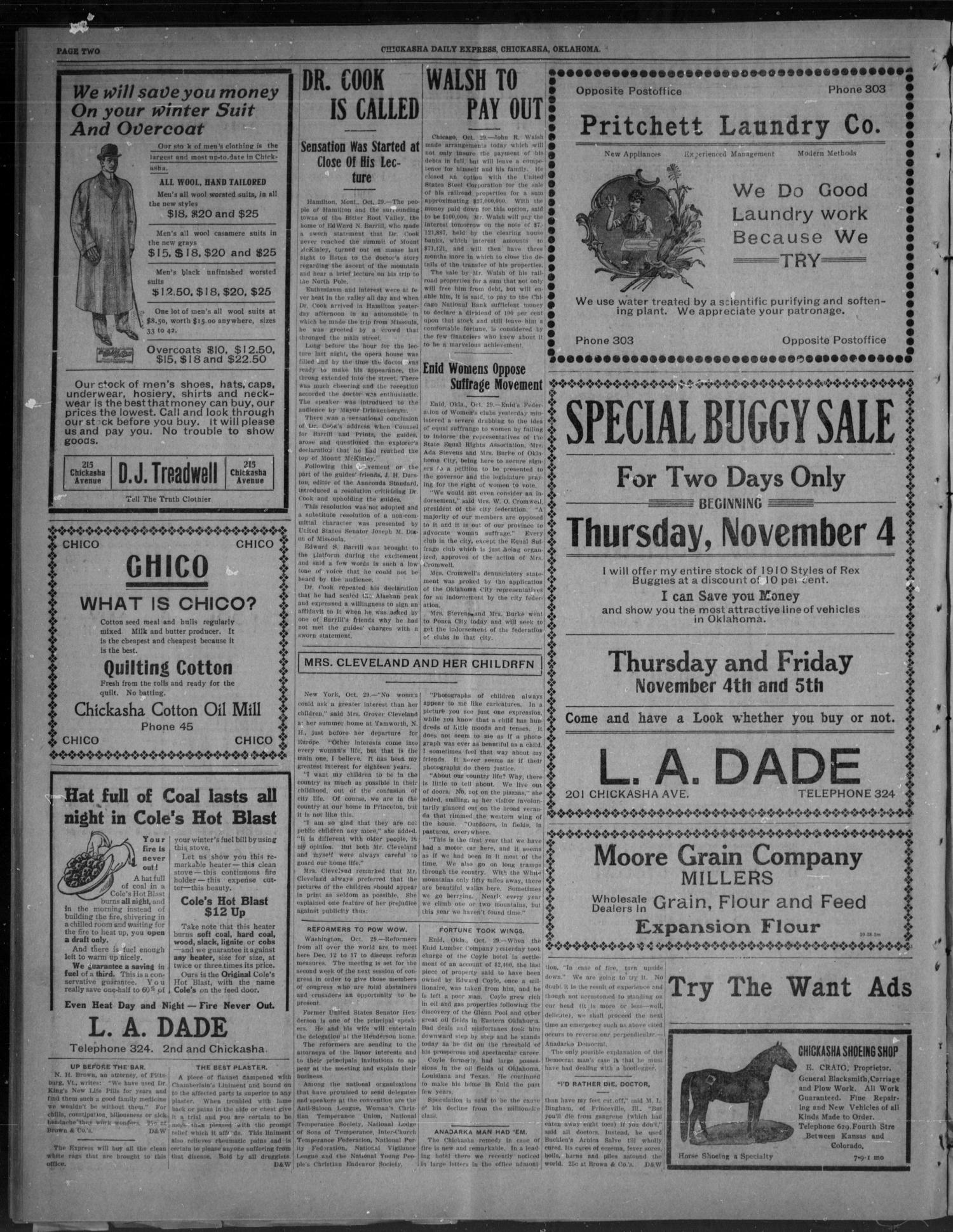 Chickasha Daily Express. (Chickasha, Okla.), Vol. 10, No. 252, Ed. 1 Saturday, October 30, 1909
                                                
                                                    [Sequence #]: 2 of 8
                                                