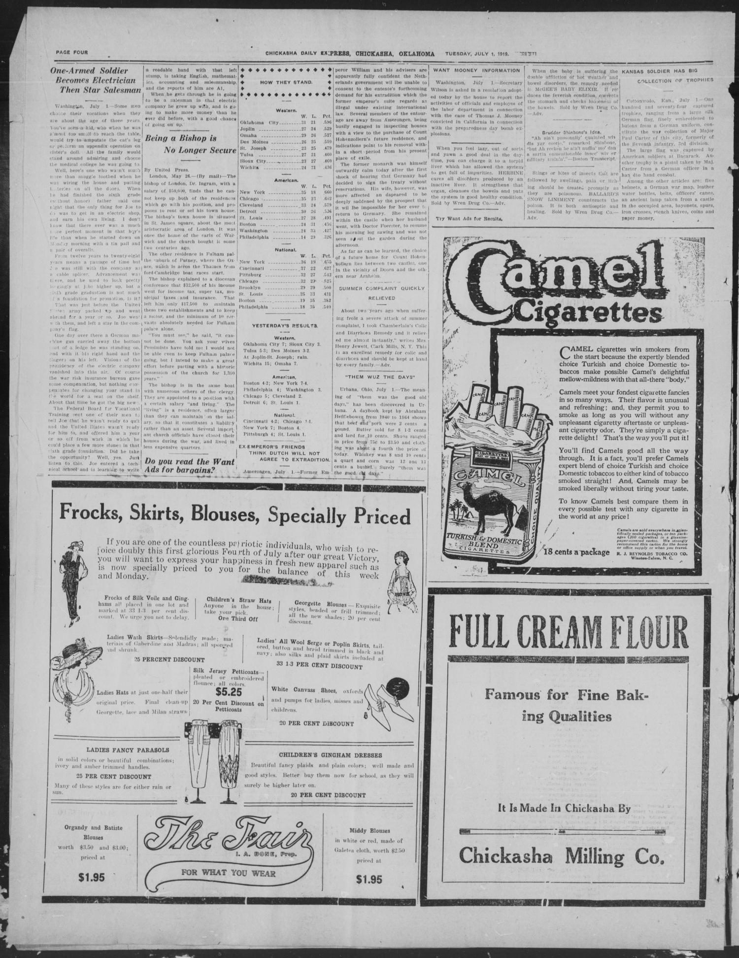 Chickasha Daily Express (Chickasha, Okla.), Vol. 20, No. 156, Ed. 1 Tuesday, July 1, 1919
                                                
                                                    [Sequence #]: 4 of 8
                                                