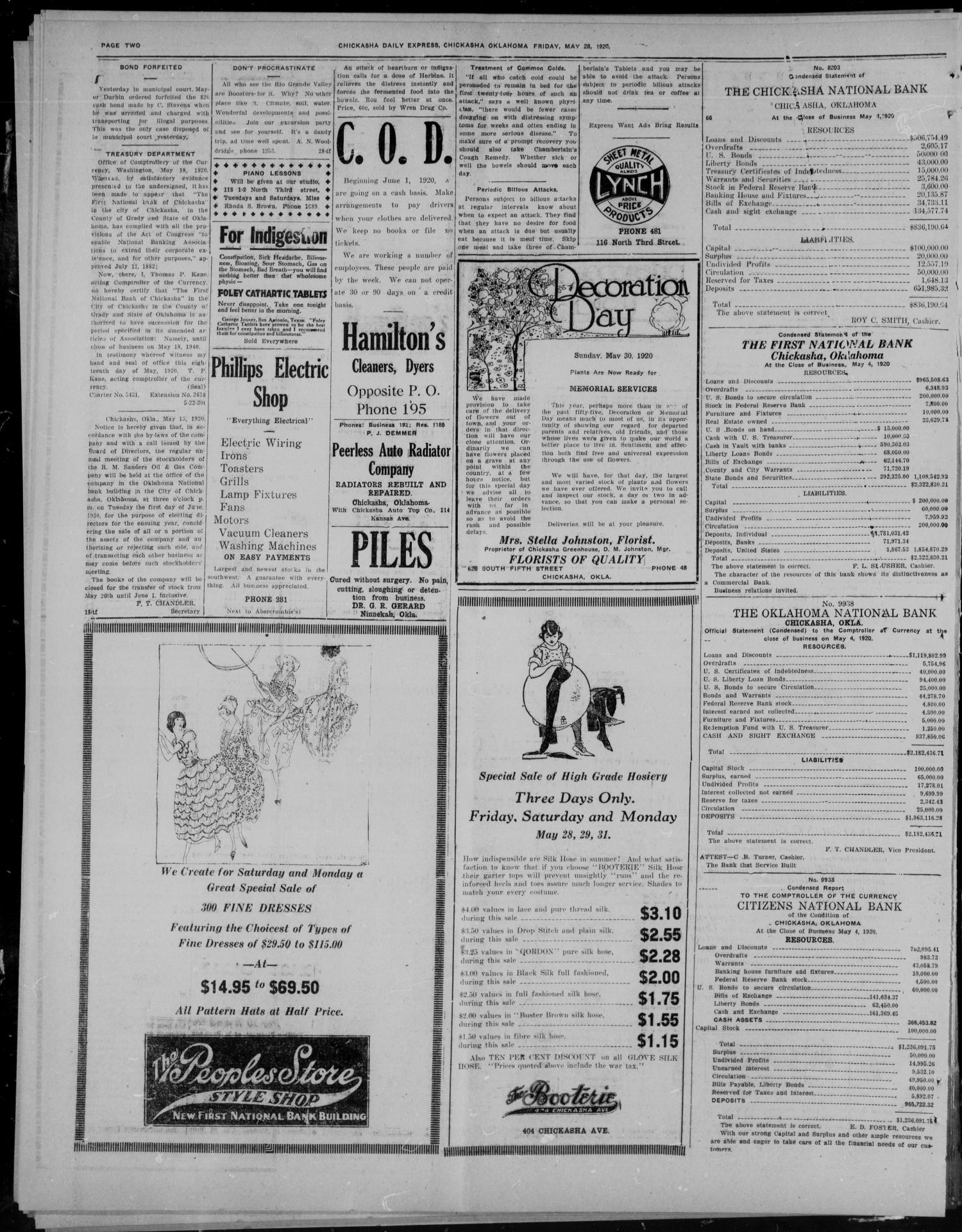 Chickasha Daily Express (Chickasha, Okla.), Vol. 21, No. 128, Ed. 1 Friday, May 28, 1920
                                                
                                                    [Sequence #]: 2 of 10
                                                