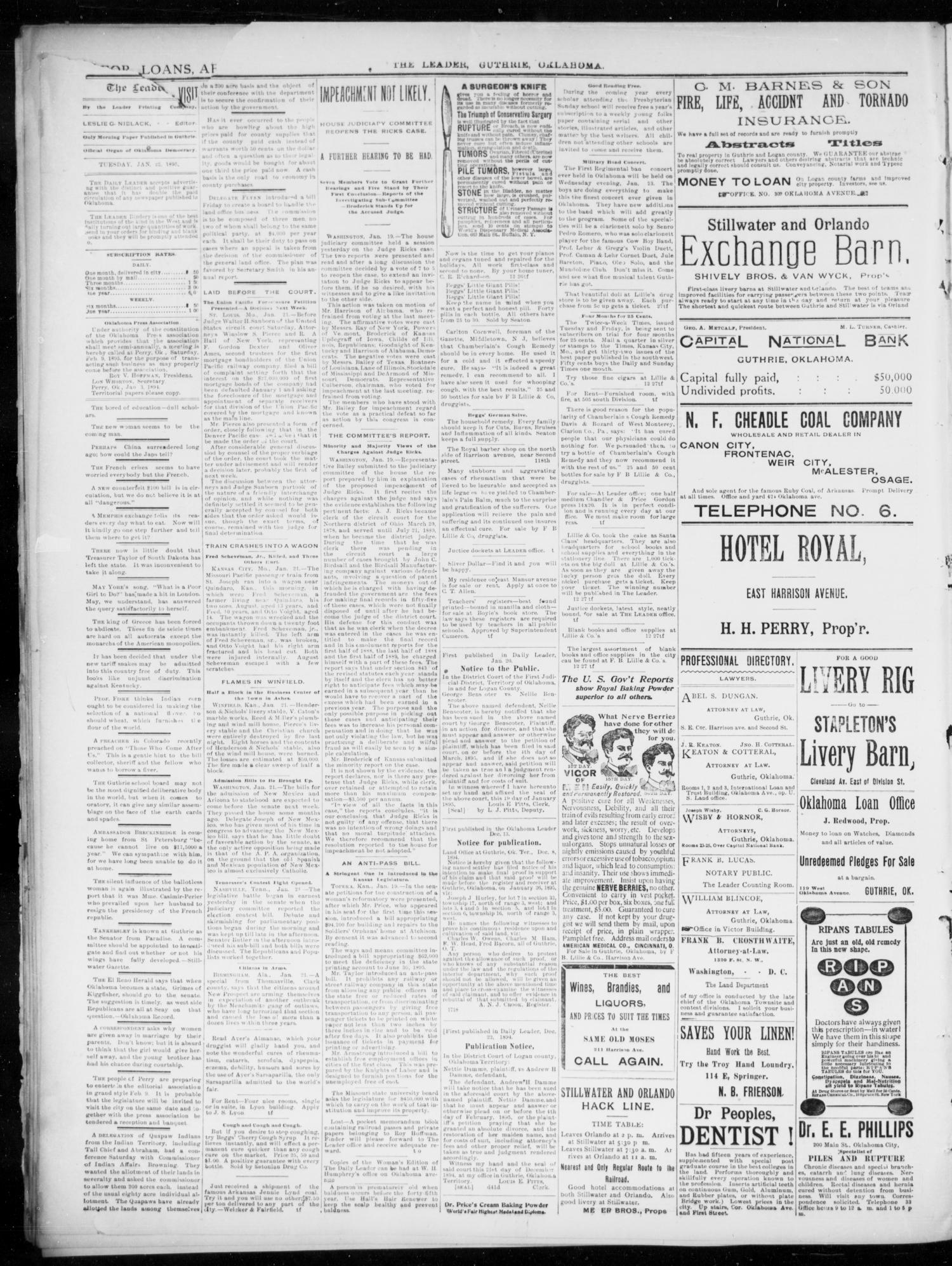 The Guthrie Daily Leader. (Guthrie, Okla.), Vol. 5, No. 43, Ed. 1, Tuesday, January 22, 1895
                                                
                                                    [Sequence #]: 2 of 4
                                                