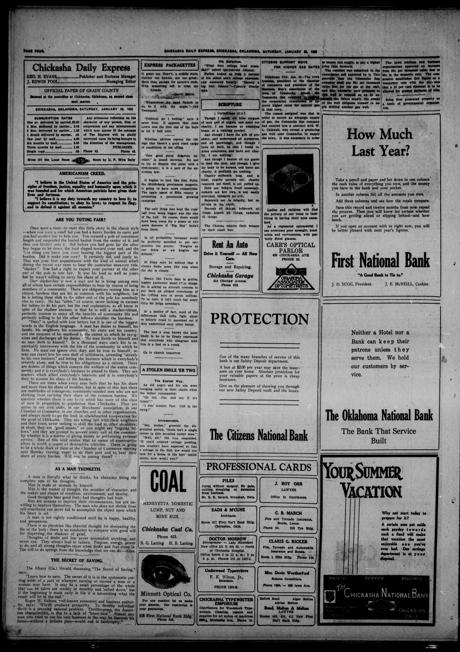 Chickasha Daily Express (Chickasha, Okla.), Vol. 22, No. 242, Ed. 1 Saturday, January 28, 1922
                                                
                                                    [Sequence #]: 4 of 8
                                                