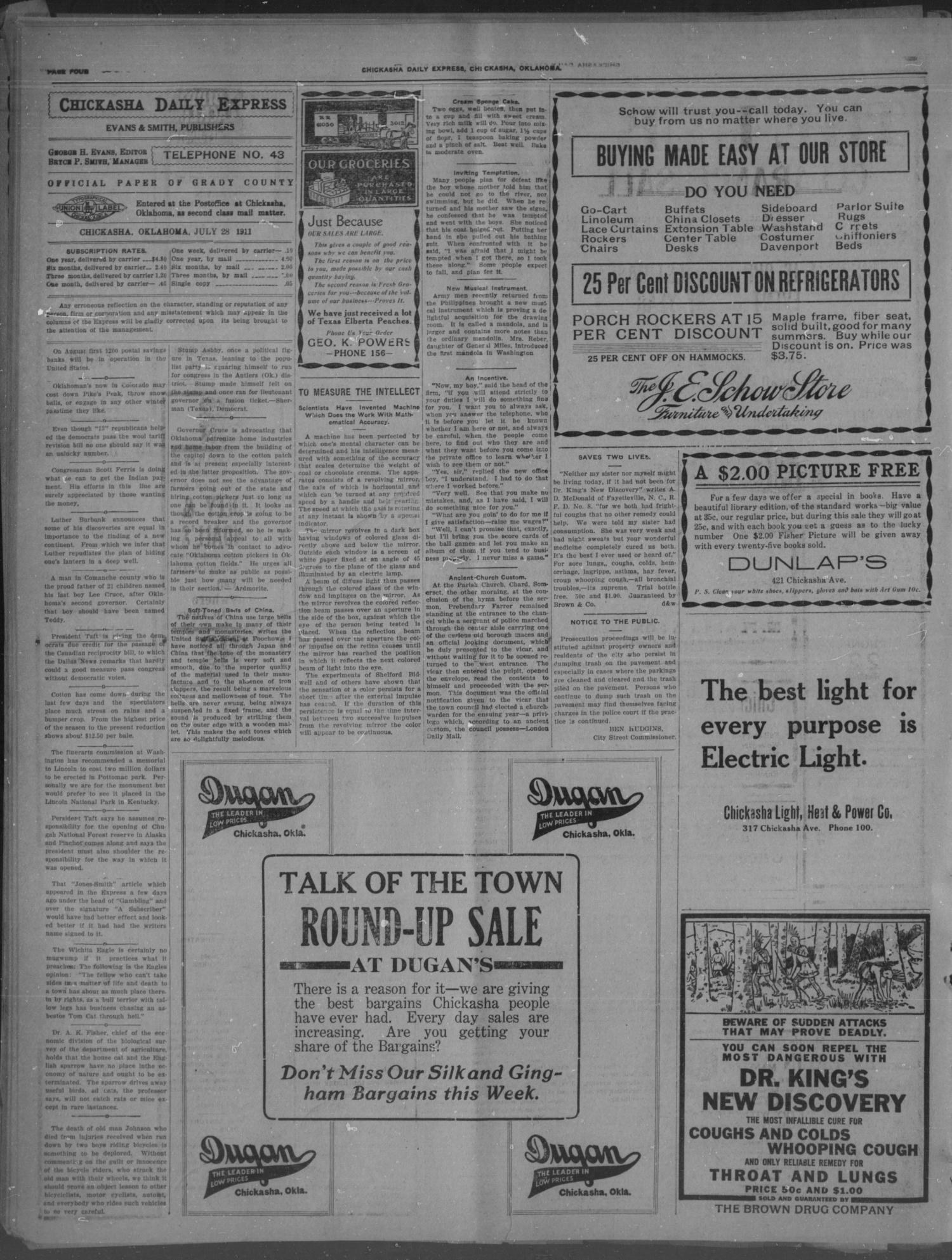 Chickasha Daily Express. (Chickasha, Okla.), Vol. 12, No. 171, Ed. 1 Friday, July 28, 1911
                                                
                                                    [Sequence #]: 4 of 8
                                                