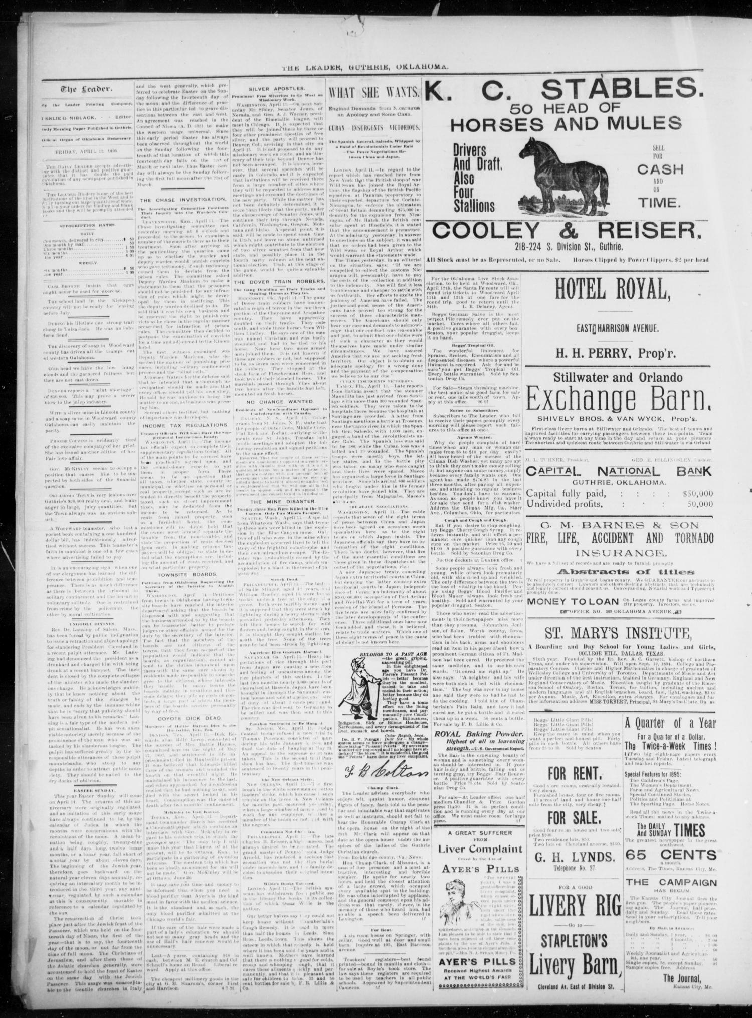 The Guthrie Daily Leader. (Guthrie, Okla.), Vol. 5, No. 111, Ed. 1, Friday, April 12, 1895
                                                
                                                    [Sequence #]: 2 of 8
                                                