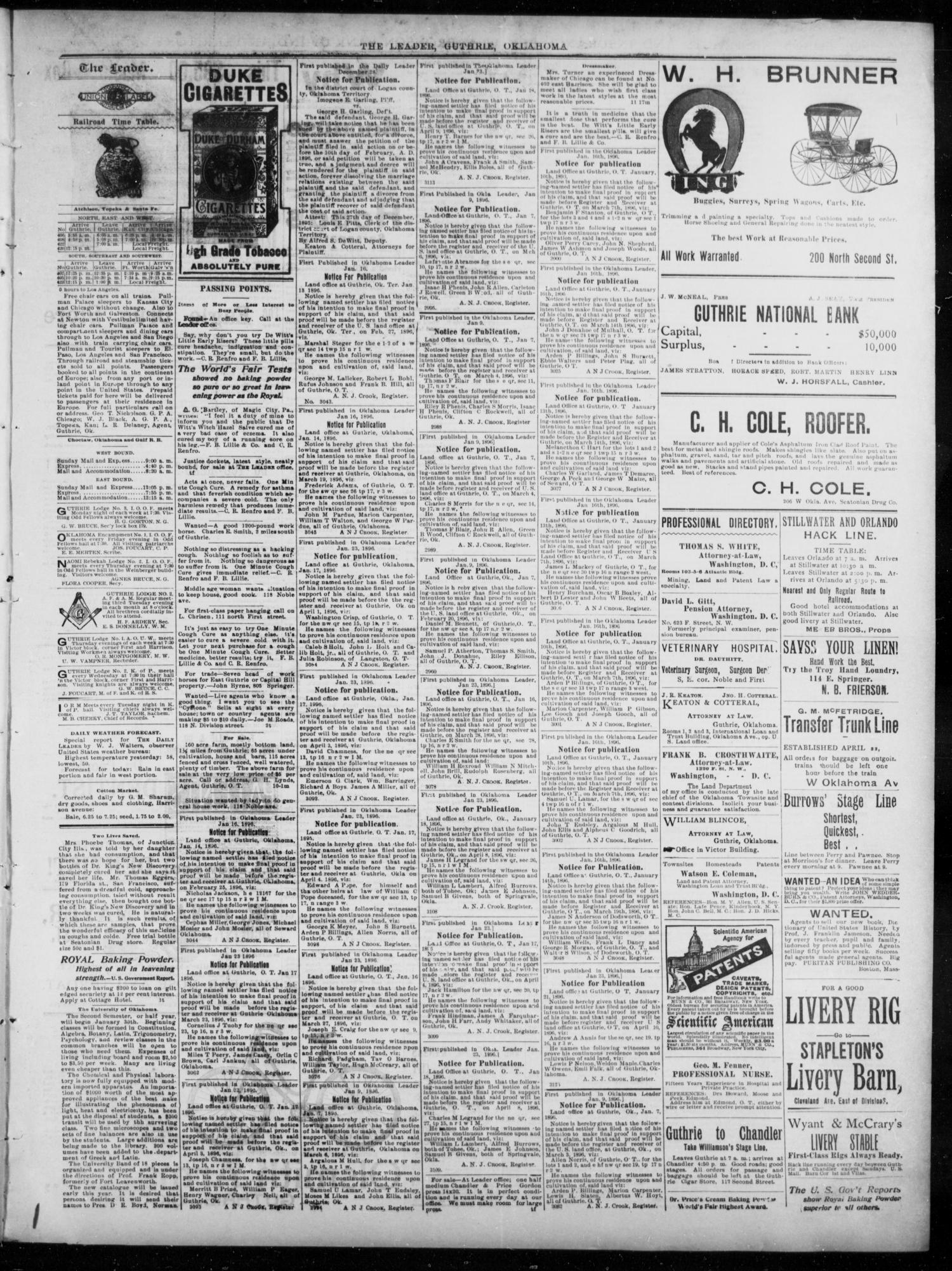 The Guthrie Daily Leader. (Guthrie, Okla.), Vol. 7, No. 42, Ed. 1, Thursday, January 30, 1896
                                                
                                                    [Sequence #]: 3 of 4
                                                