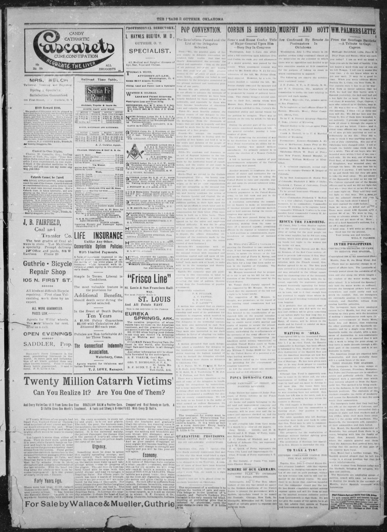 The Guthrie Daily Leader. (Guthrie, Okla.), Vol. 12, No. 36, Ed. 1, Friday, July 8, 1898
                                                
                                                    [Sequence #]: 3 of 4
                                                