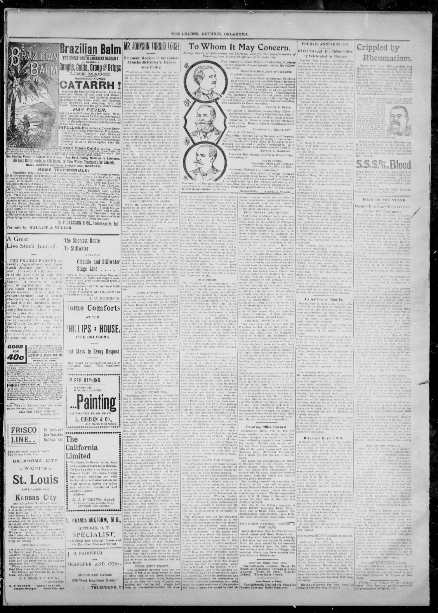 The Guthrie Daily Leader. (Guthrie, Okla.), Vol. 12, No. 236, Ed. 1, Saturday, February 25, 1899
                                                
                                                    [Sequence #]: 3 of 4
                                                