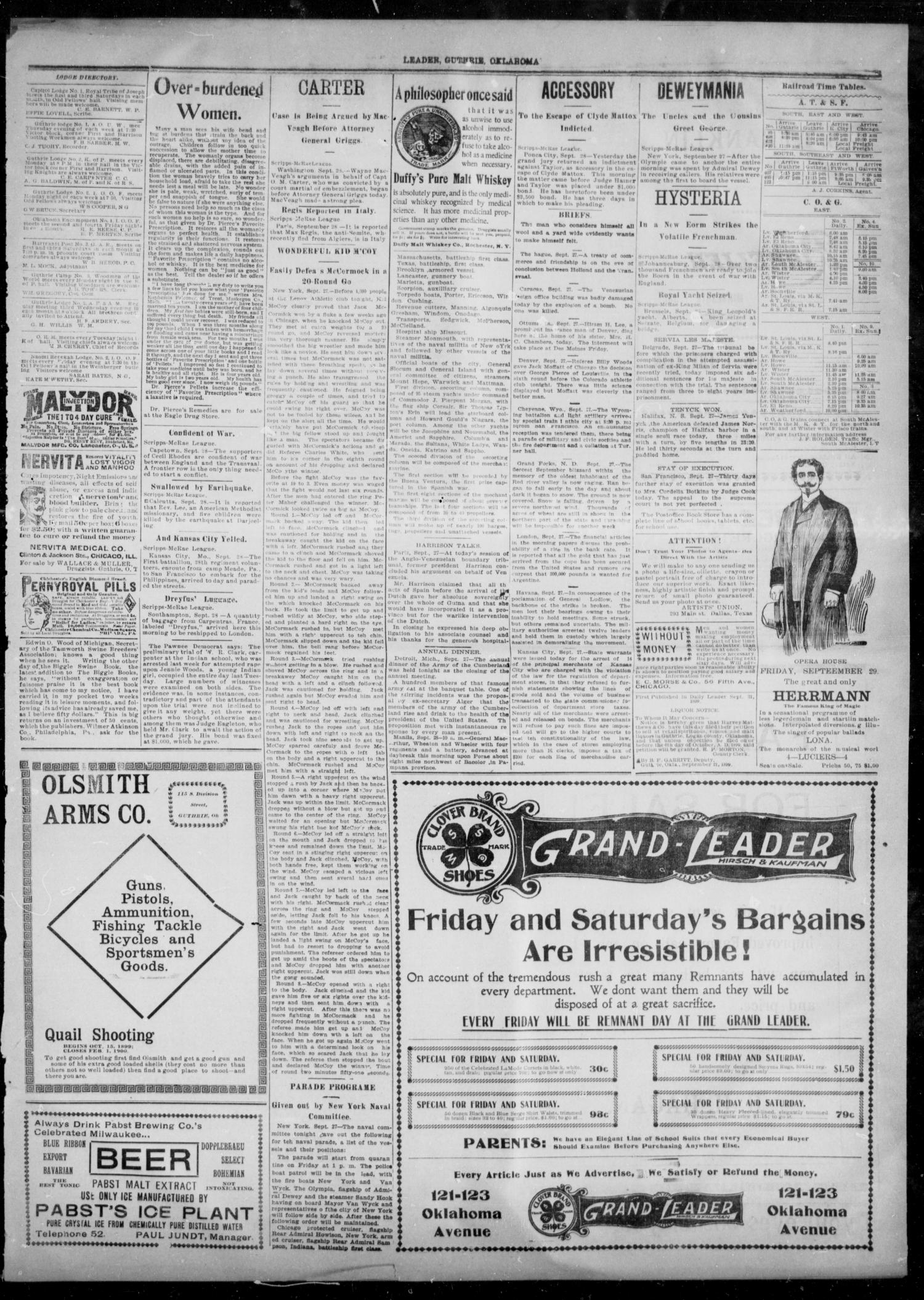 The Guthrie Daily Leader. (Guthrie, Okla.), Vol. 14, No. 103, Ed. 1, Thursday, September 28, 1899
                                                
                                                    [Sequence #]: 3 of 4
                                                