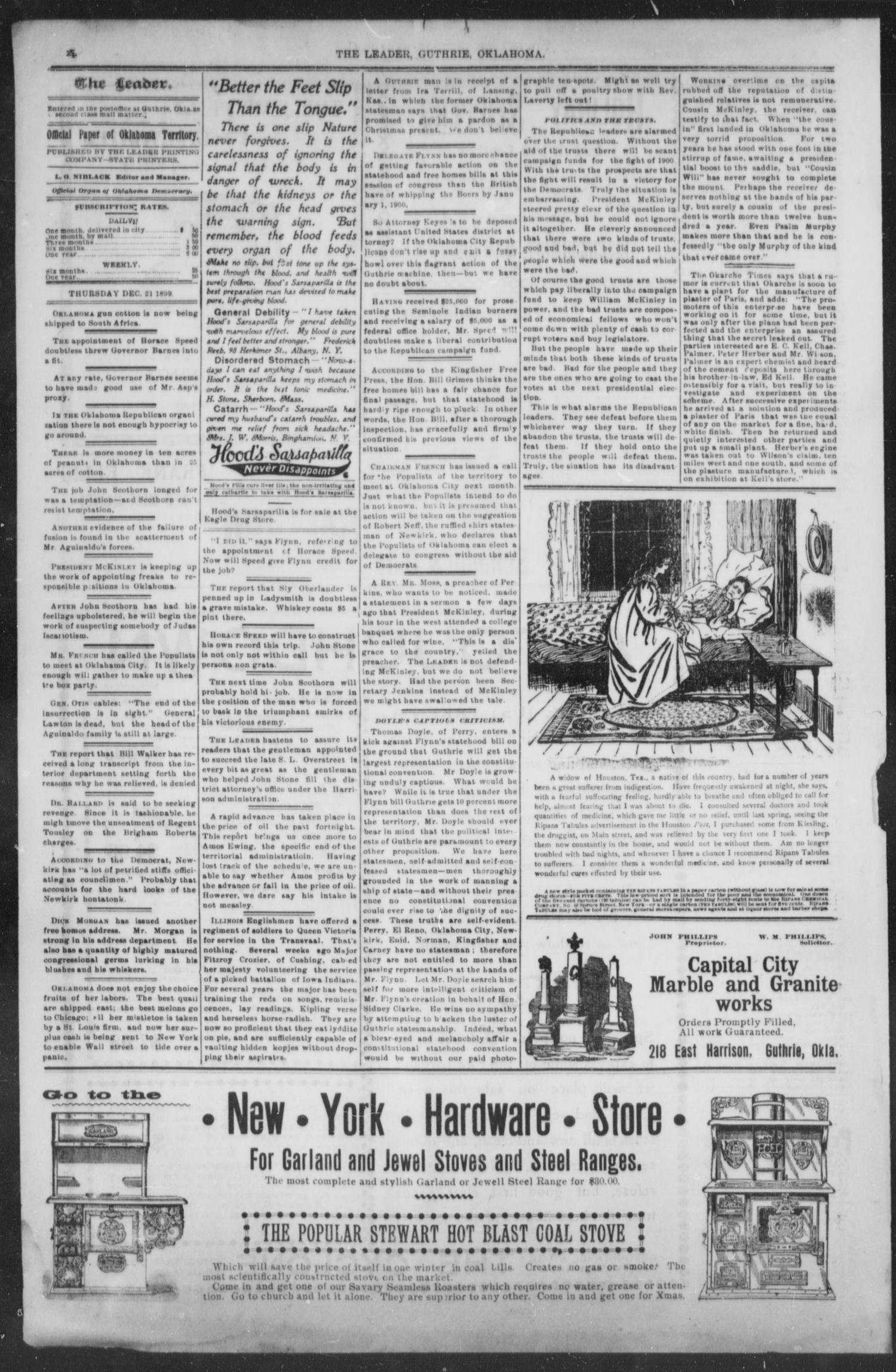 Guthrie Daily Leader. (Guthrie, Okla.), Vol. 15, No. 17, Ed. 1, Thursday, December 21, 1899
                                                
                                                    [Sequence #]: 4 of 8
                                                