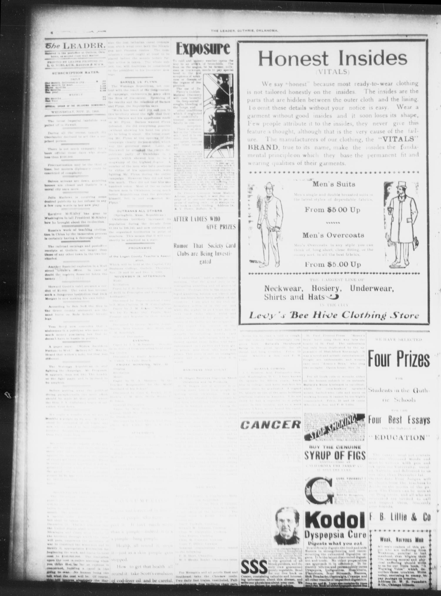 The Guthrie Daily Leader. (Guthrie, Okla.), Vol. 16, No. 147, Ed. 1, Wednesday, November 21, 1900
                                                
                                                    [Sequence #]: 4 of 8
                                                